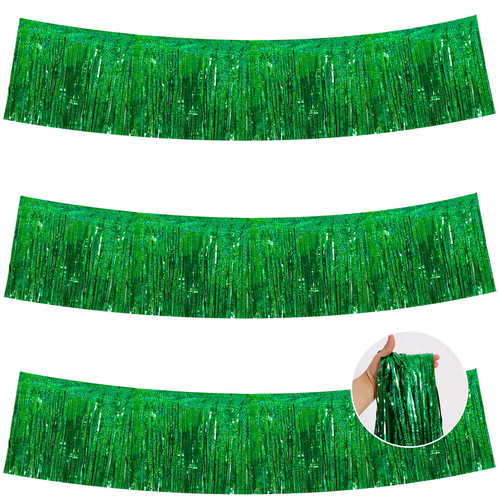 BEISHIDA Laser Green Fringe Garland Banner 30ft Wall Tinsel Foil Streamers