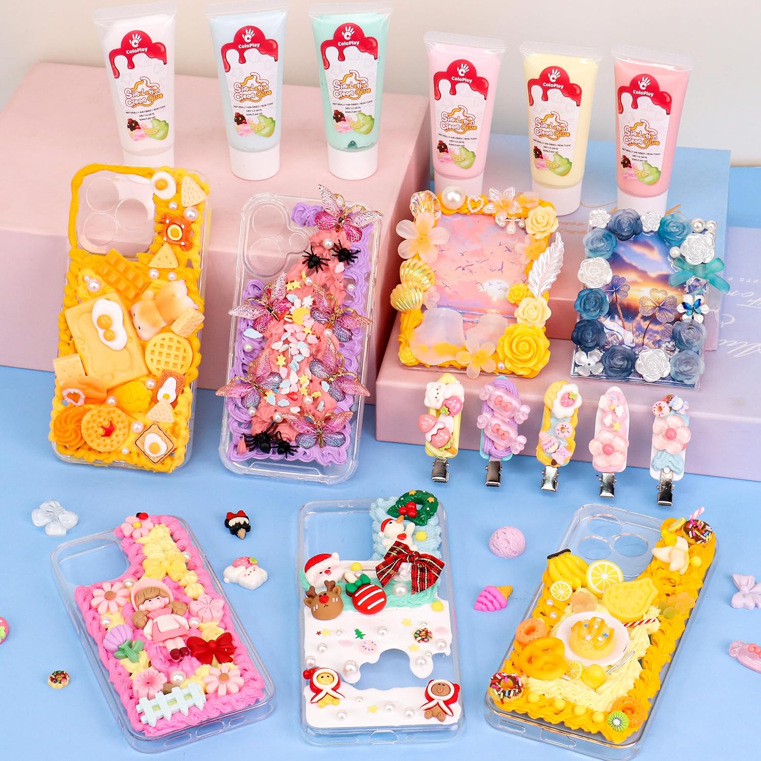 Cream Glue, 24PCS 50g Whipped Cream Glue Kit with 36PCS Piping Tip, DIY Phone Case Kit for Decoration Craft for Birthday, Christmas
