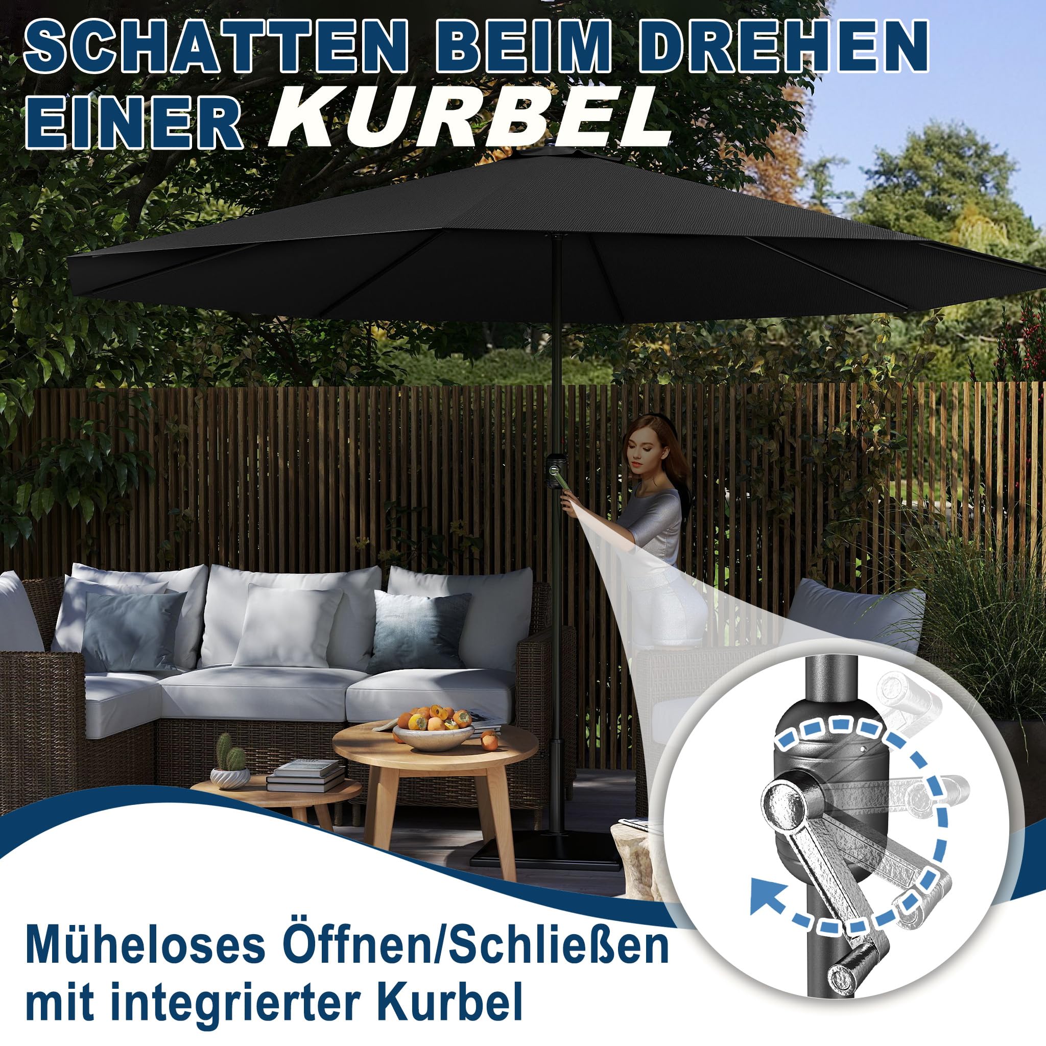 Froadp Ø3.5m Sombrilla de Jardín de Protección UV, Paragua de Playa Octogonal con Ø38mm Mango, Equipo Portátil de Sombreado para Exteriores para Balcón Terraza Piscina Patio (Gris Oscuro)