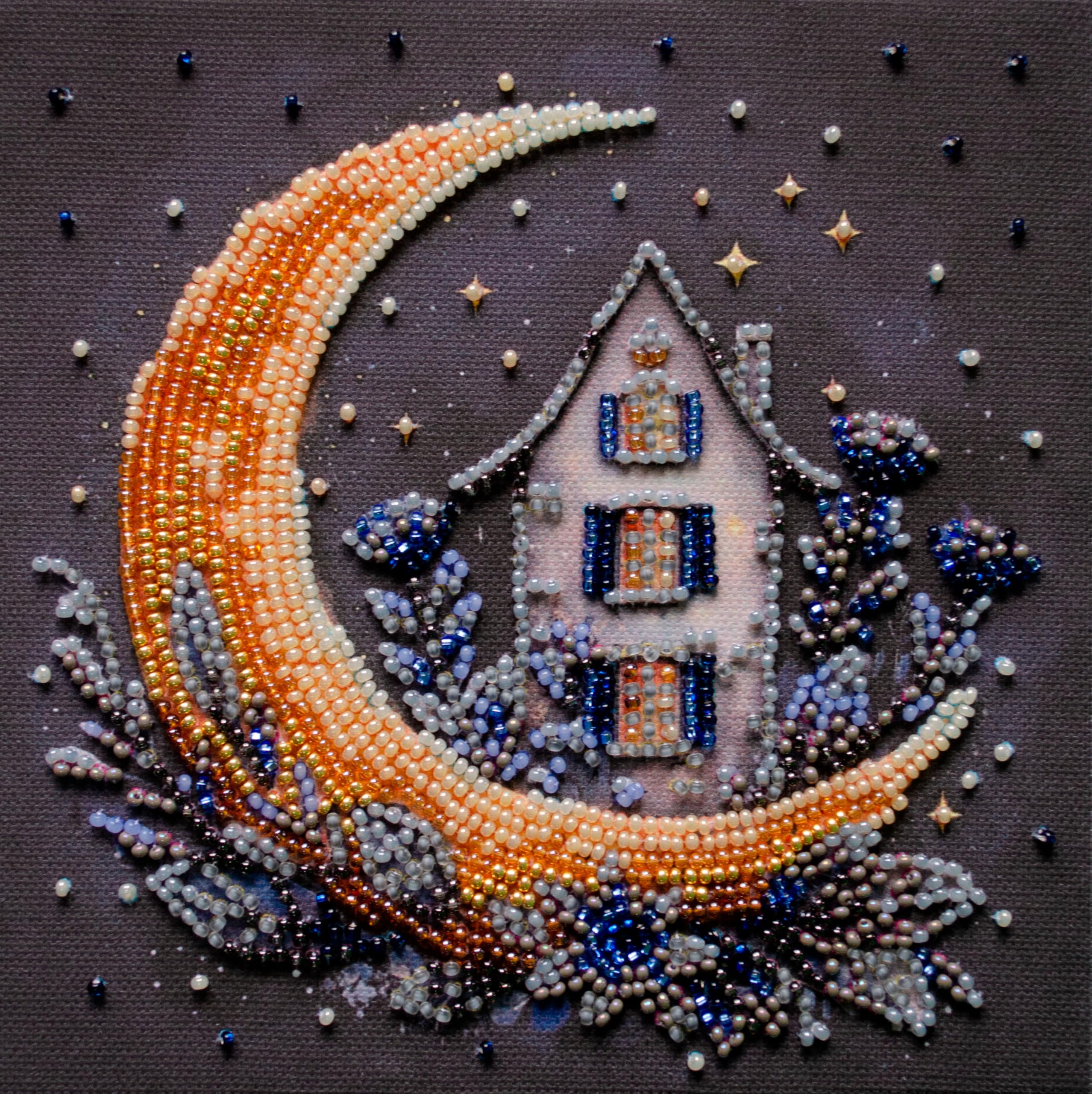 Abris Art DIY Preciosa Bead Embroidery Kit on Art Canvas The Magic of The Night Sky, Needlework Craft Kit