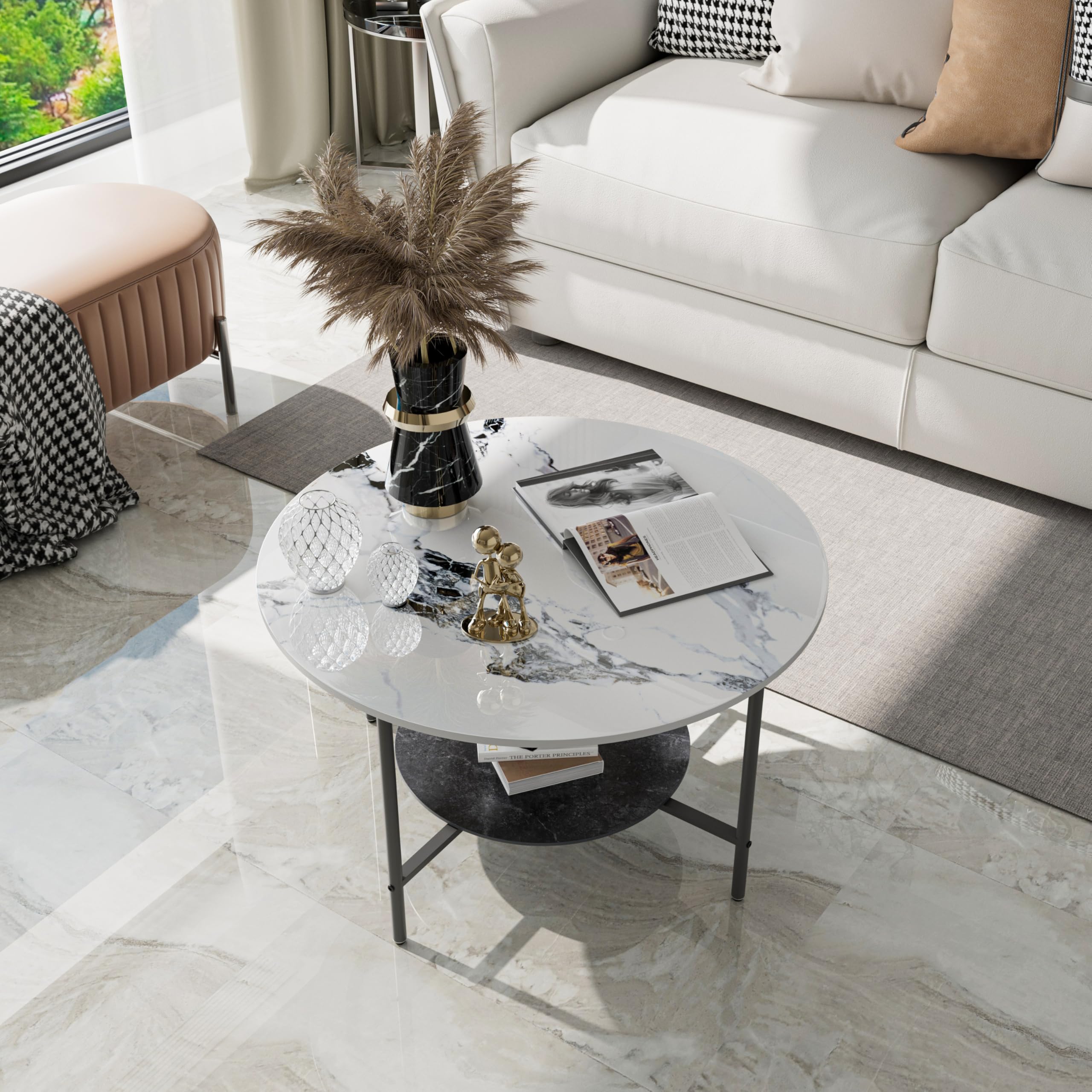 Set Van 2 In Elkaar Schuivende Salontafels - 70 X 70 X 45 Cm En 50 X 50 X 36 5 Cm Glanzende Marmerlook Mdf Hout En Goudmetaal Wit Set Van 2 In Elkaar Schuivende Salontafels - 70 X 70 X 45 Cm En 50 X 50 X 36 5 Cm Glanzende Marmerlook Mdf Hout En Goudmetaal Wit