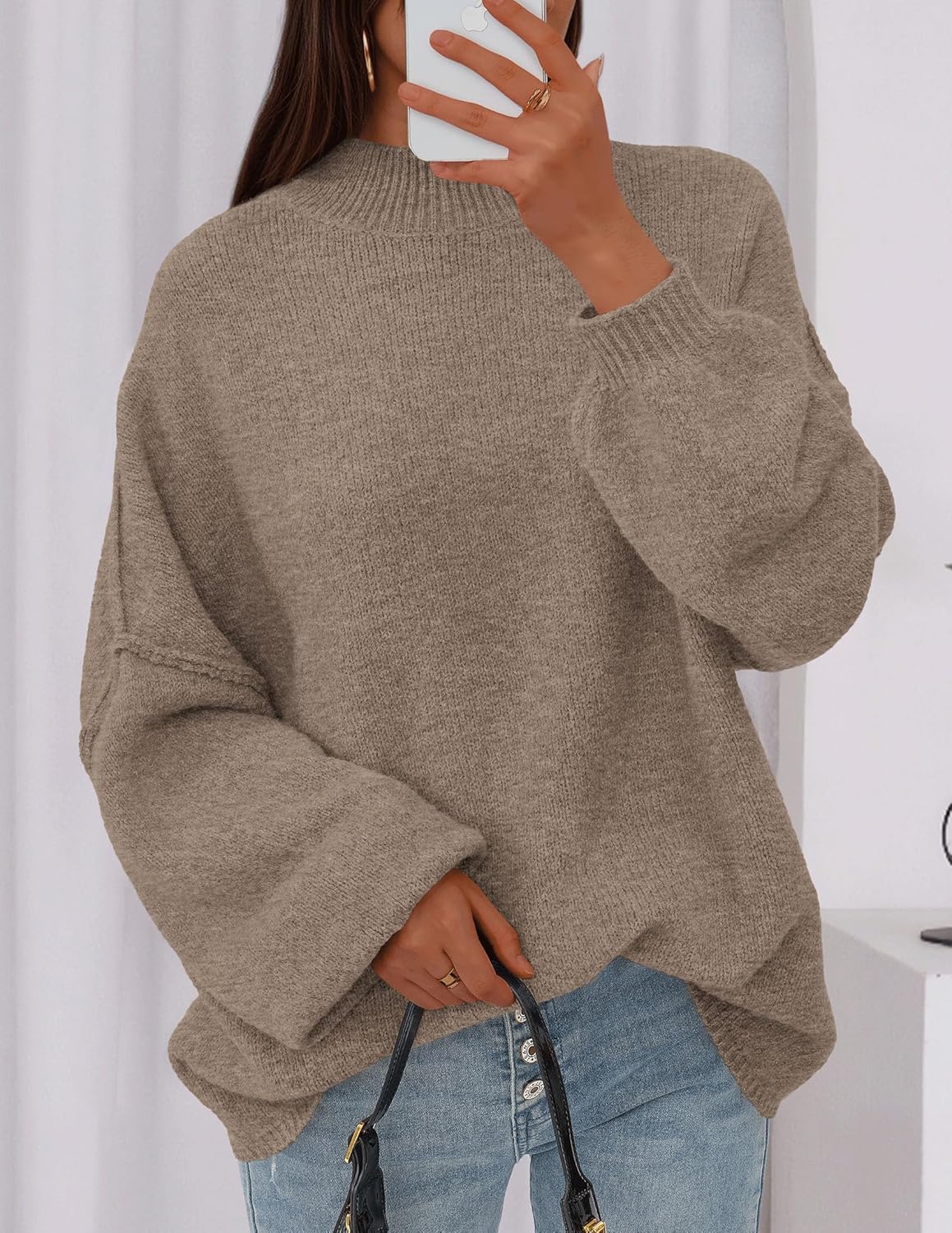 PRETTYGARDEN Women's 2026 Fall Oversized Sweaters Chunky Knit Mock Neck Long Sleeve Casual Trendy Pullover Winter Clothes - Image 4
