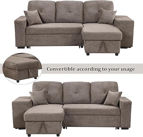 Miniatura 7 de Bellemave Sofá cama extraíble en forma de L, sofá modular reversible, sofá tapizado de 95 pulgadas con diván de almacenamiento y 2 taburetes para