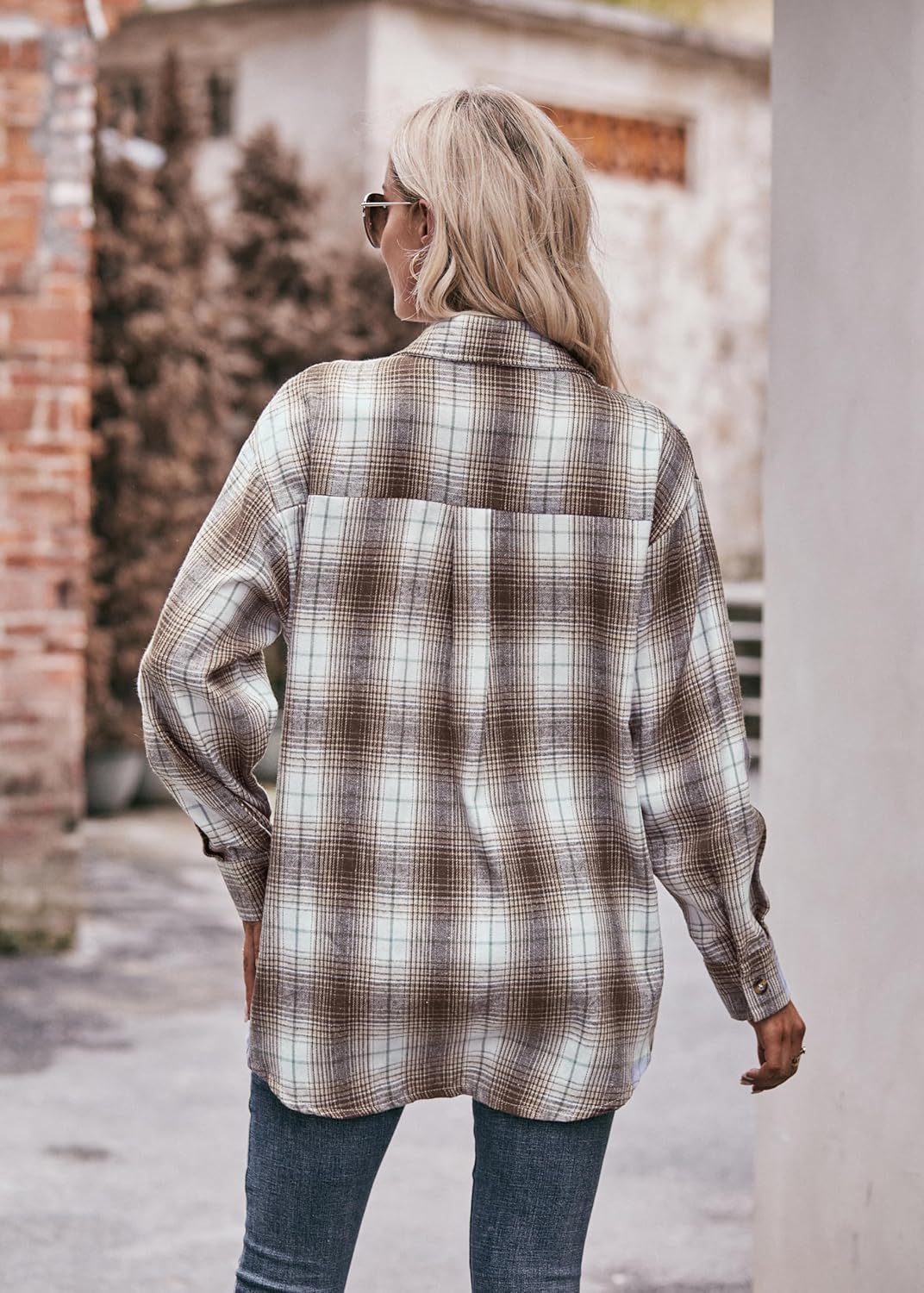 Womens Button Down Flannel Shirts Oversized Long Sleeve Plaid Shackets Casual Blouse Fall Tops 2025 - Image 5