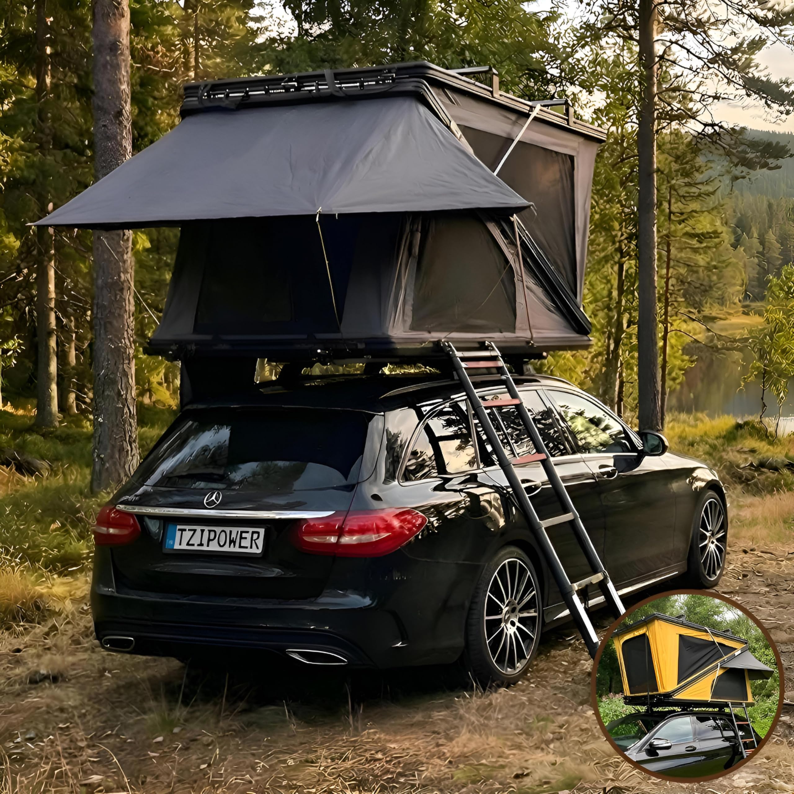 Z-Fold Dachzelt Hardcase Aluminium Autodachzelt Grau oder Khaki Zelt mit optionalem Sonnensegel