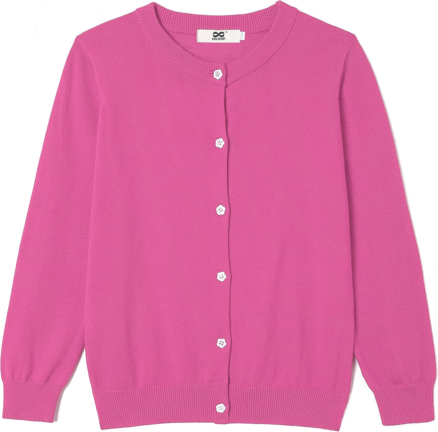 Girls' Cardigan Sweater [Cute Petal Buttons] Cotton Long Sleeve Crewneck Uniform Sweater for 5-14 Years Girls - Image 3