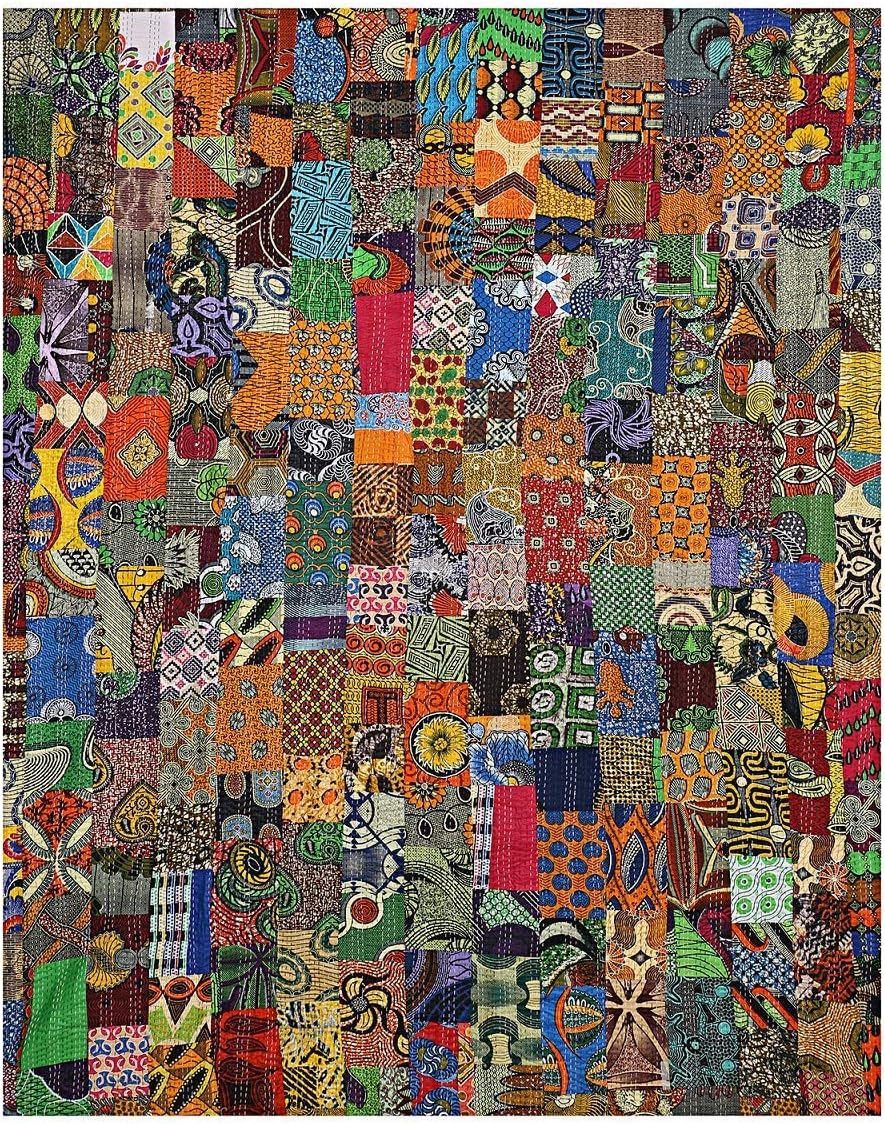 Kantha Quilt Twin Size Hippie Handmade Patch Work Bohemian Cotton Bedspreads Throw Blanket Ralli Lightweight Bedding Bed Cover 90X60