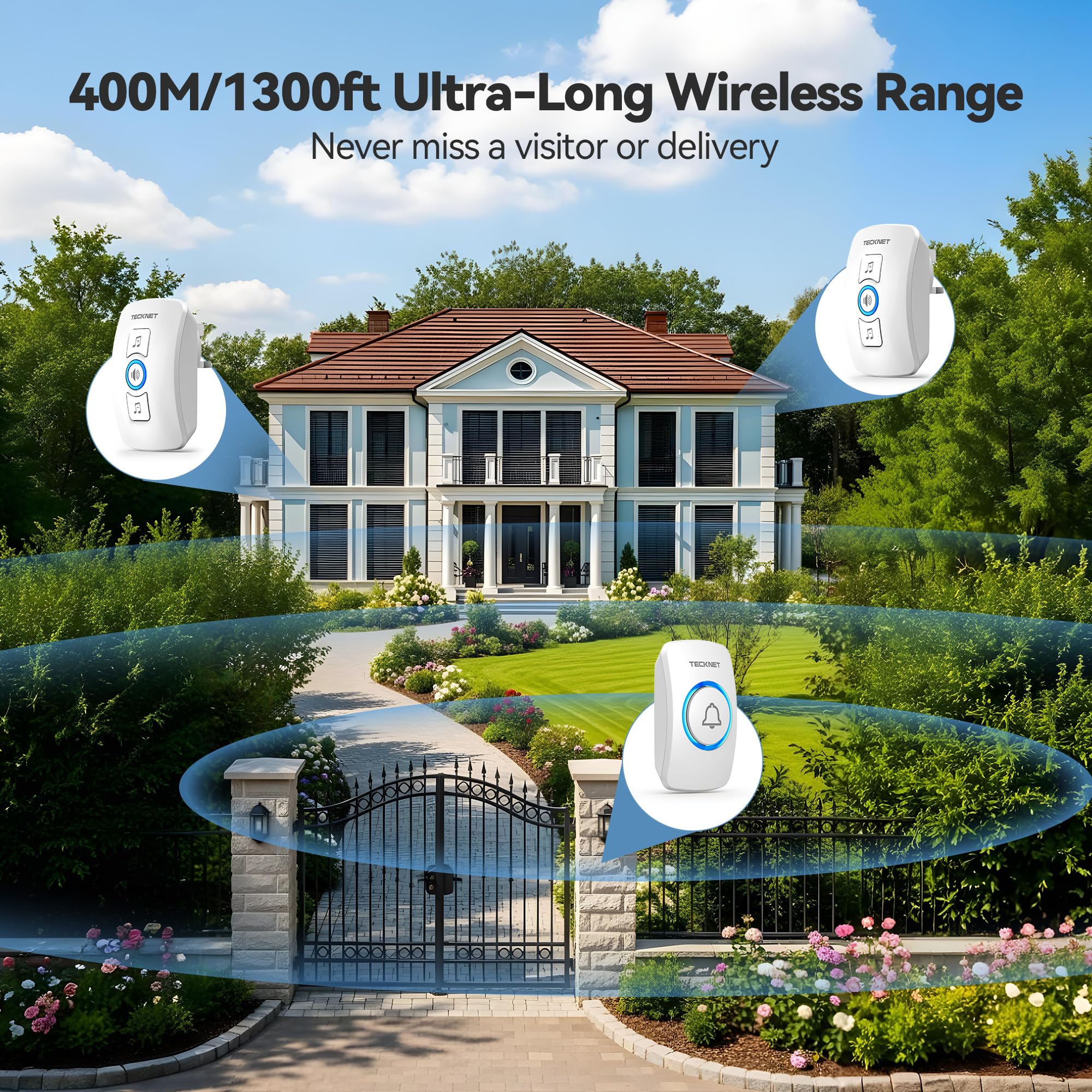 TECKNET Wireless Doorbell, IP65 Waterproof Twin Door bell - Image 2