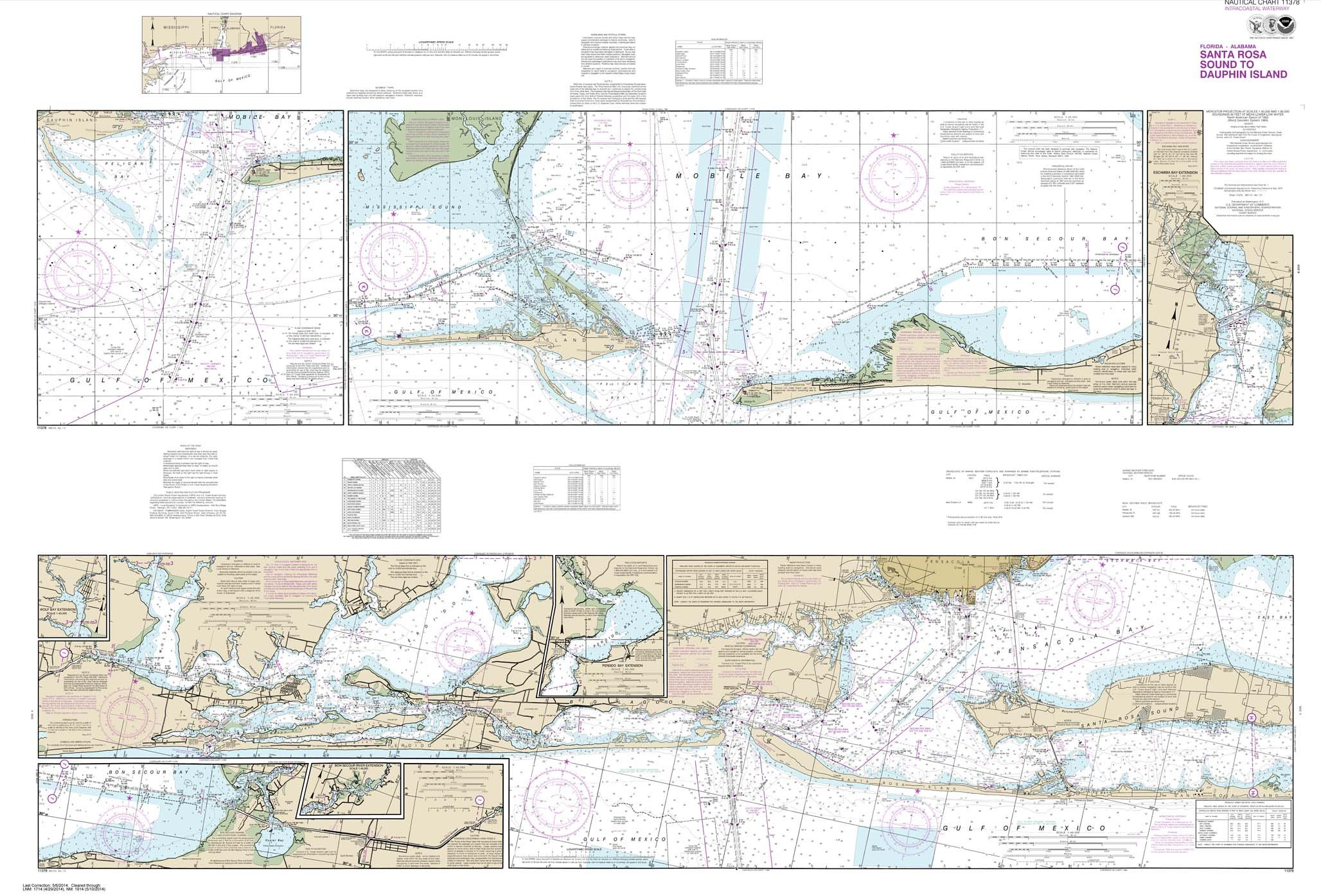 NOAA Chart 11378: Intracoastal Waterway Santa Rosa Sound to Dauphin Island, 41.4 X 61, Traditional Paper