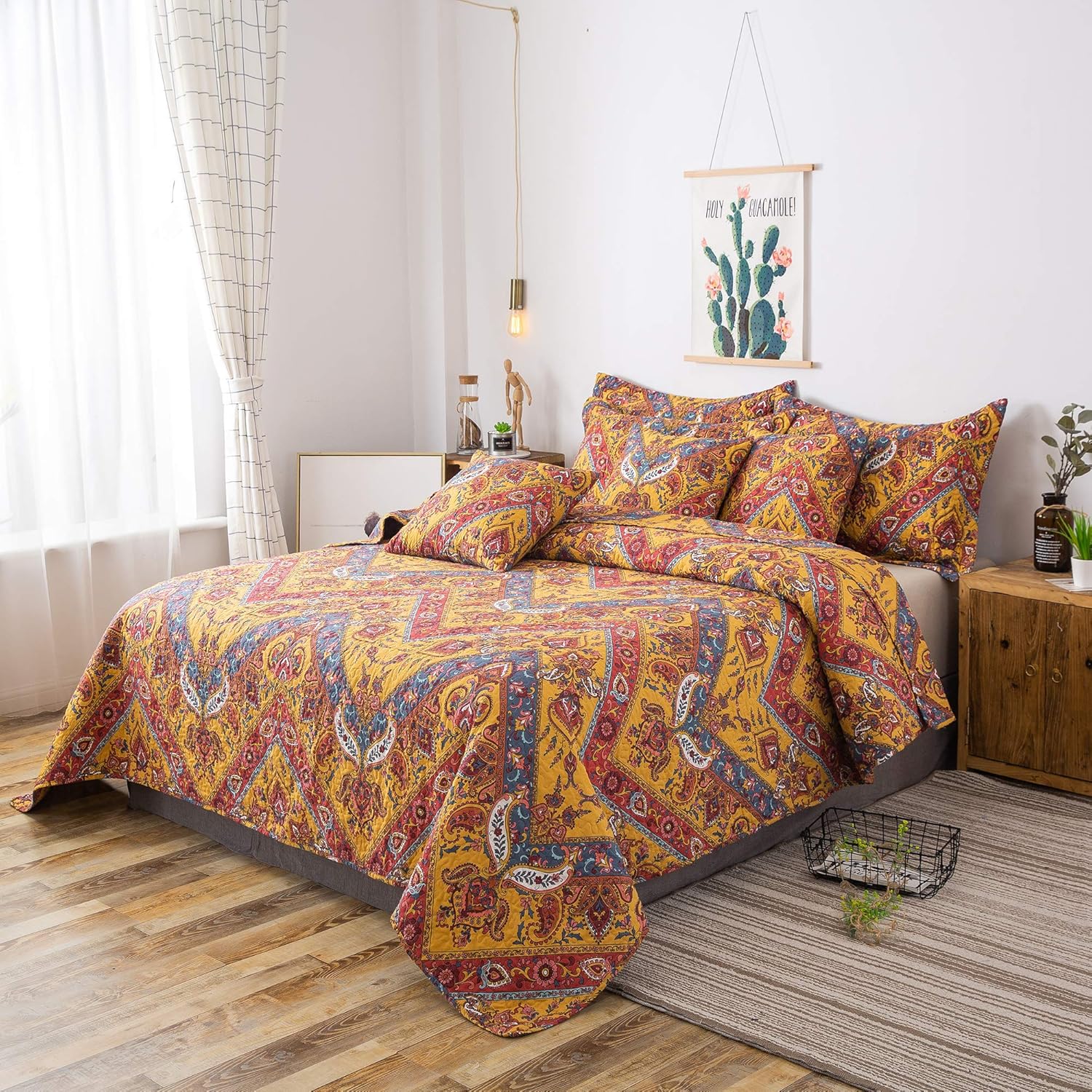 Blасk Frіdау 🔥 Tache 3 Piece Orange Hanging Gardens Chevron Quilted Bohemian Bedspread Coverlet Quilt Set, King