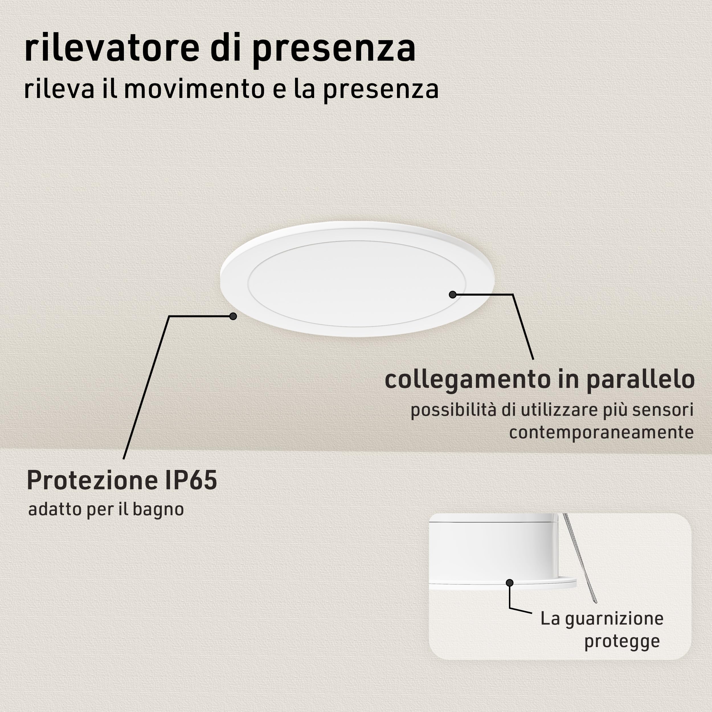 Oktaplex set da 2 Noa sensori di movimento radar 24 GHz IP65 bianchi | Rilevatori di presenza 6 m per bagno, da incasso piatti bianchi 230 V