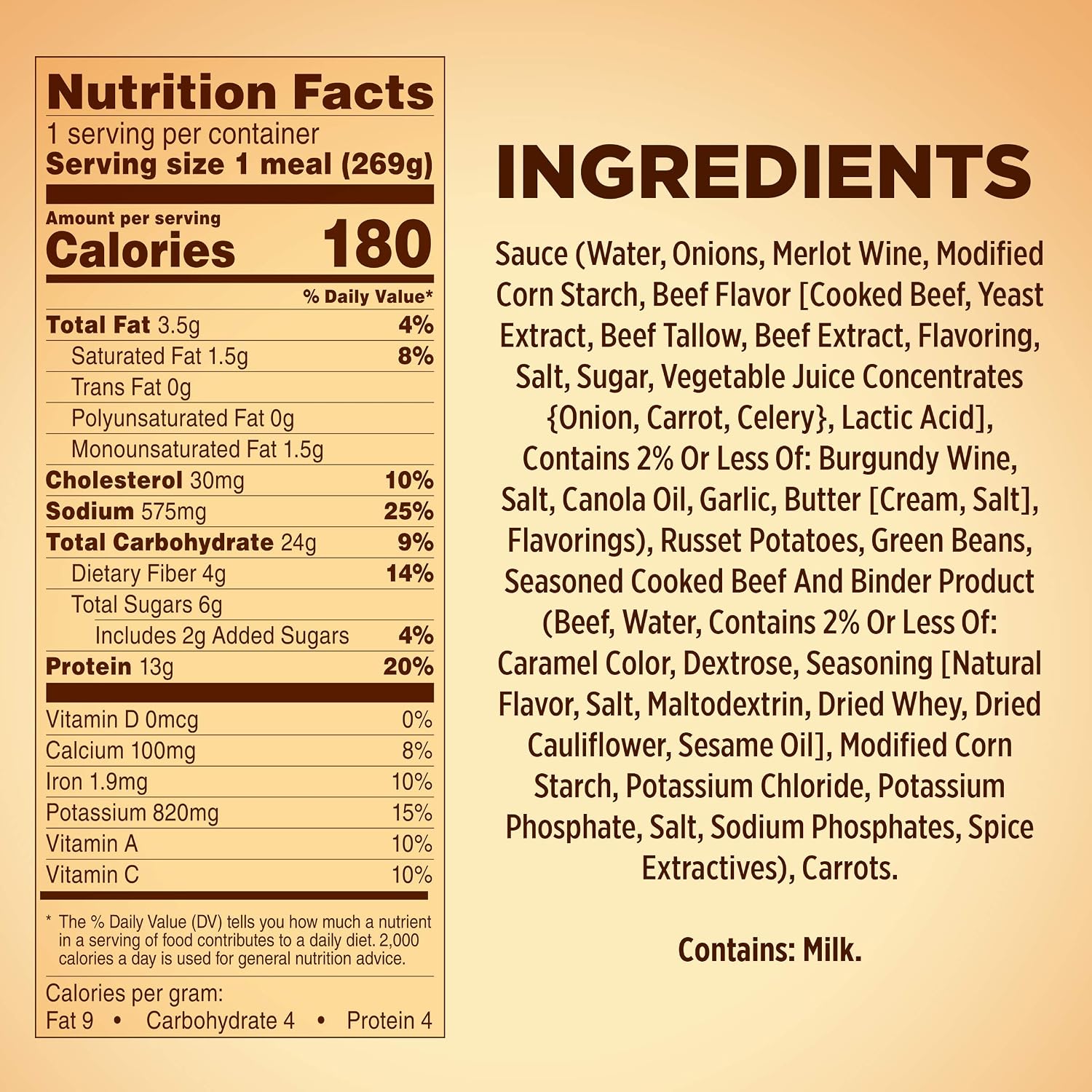 Healthy Choice Cafe Steamers Beef Merlot, Frozen Meal, 9.5 OZ