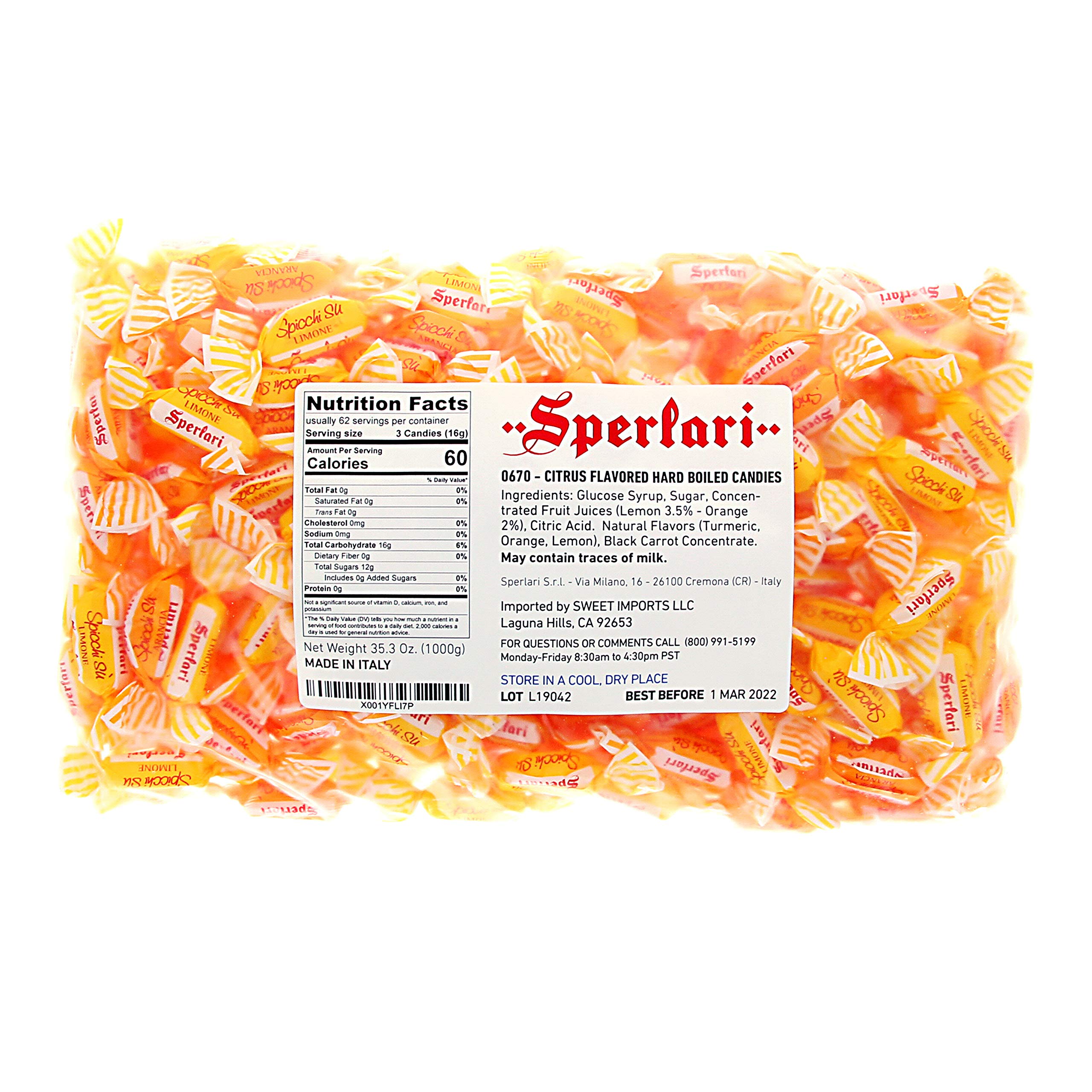 Sperlari "Spicchi" Citrus Orange & Lemon Hard Candy Bulk Bag, Individually Wrapped Italian Sweets, 1 kg / 2.2 Lbs Bag (1-Pack)