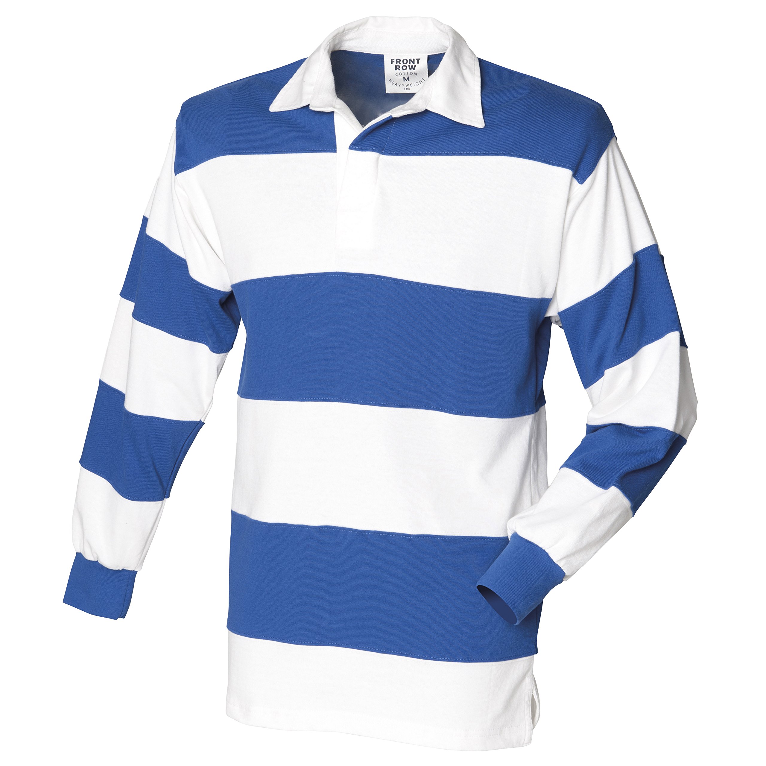Front Row Sewn Stripe Long Sleeve Rugby Shirt Colour:White Royal White Collar Size:M