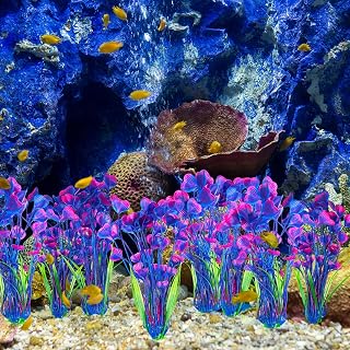 8 Pcs Aquarium Plants 15.7 Inch Artificial Fish Tank Plants Large Plastic Plants for Fish Tank Decor Supplies Aquarium Accessories Ornament, Purple