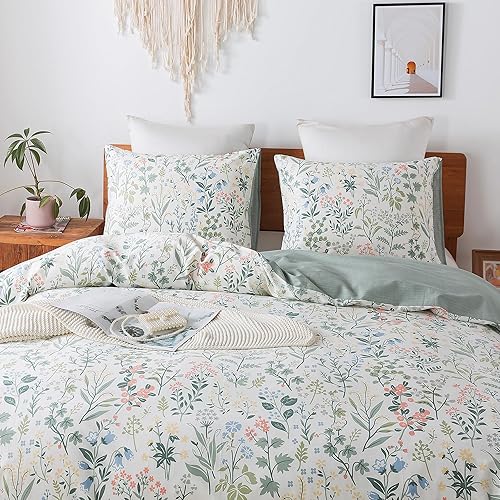 Miniatura 50 de HoneiLife - Juego de funda de edredón floral 100% algodón, 3 piezas, botánica, ropa de cama con cierre de cremallera y lazos en las esquinas