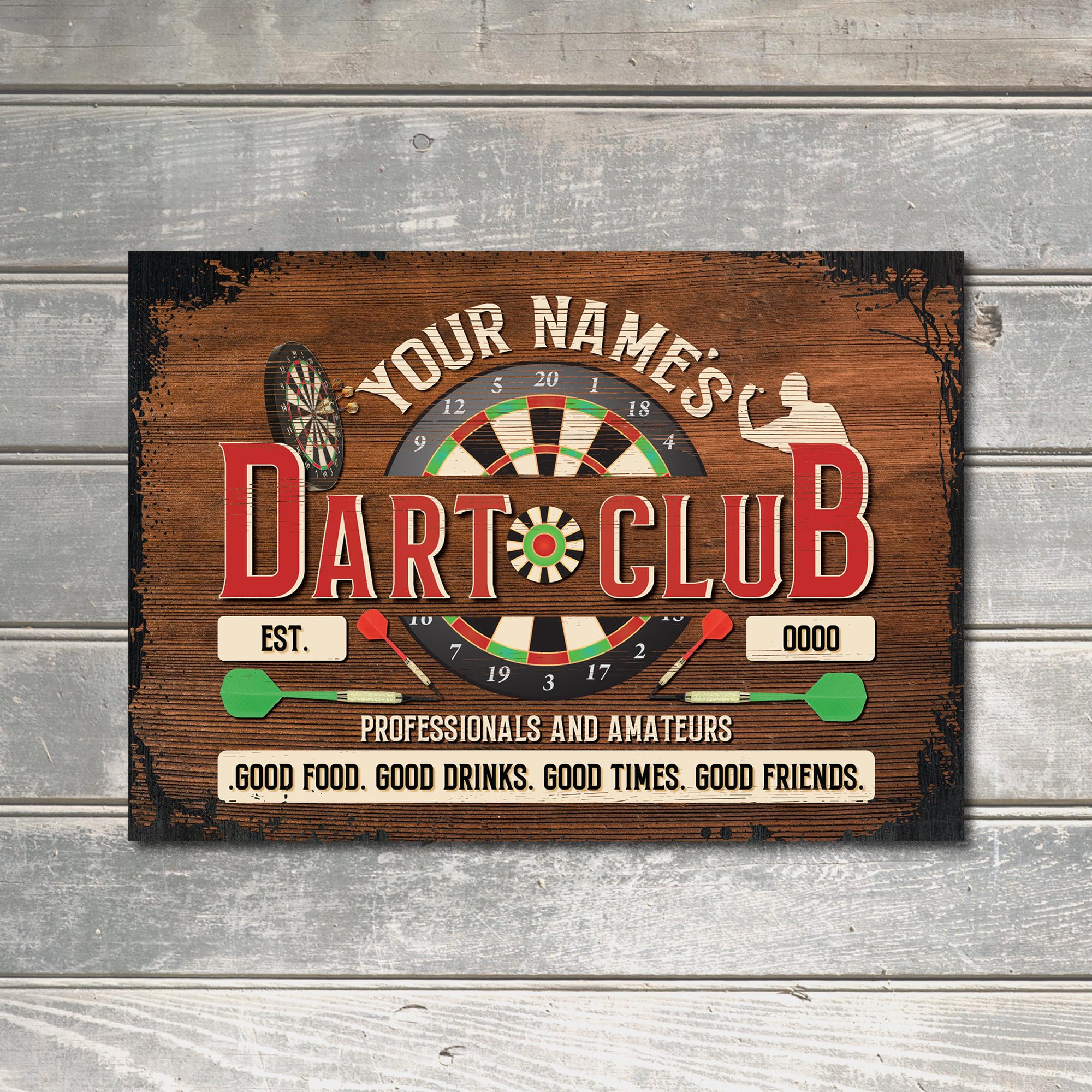 My Pixel Print Metal Personalised Darts Club Sign Good Times Friends Professional Decor Plaque