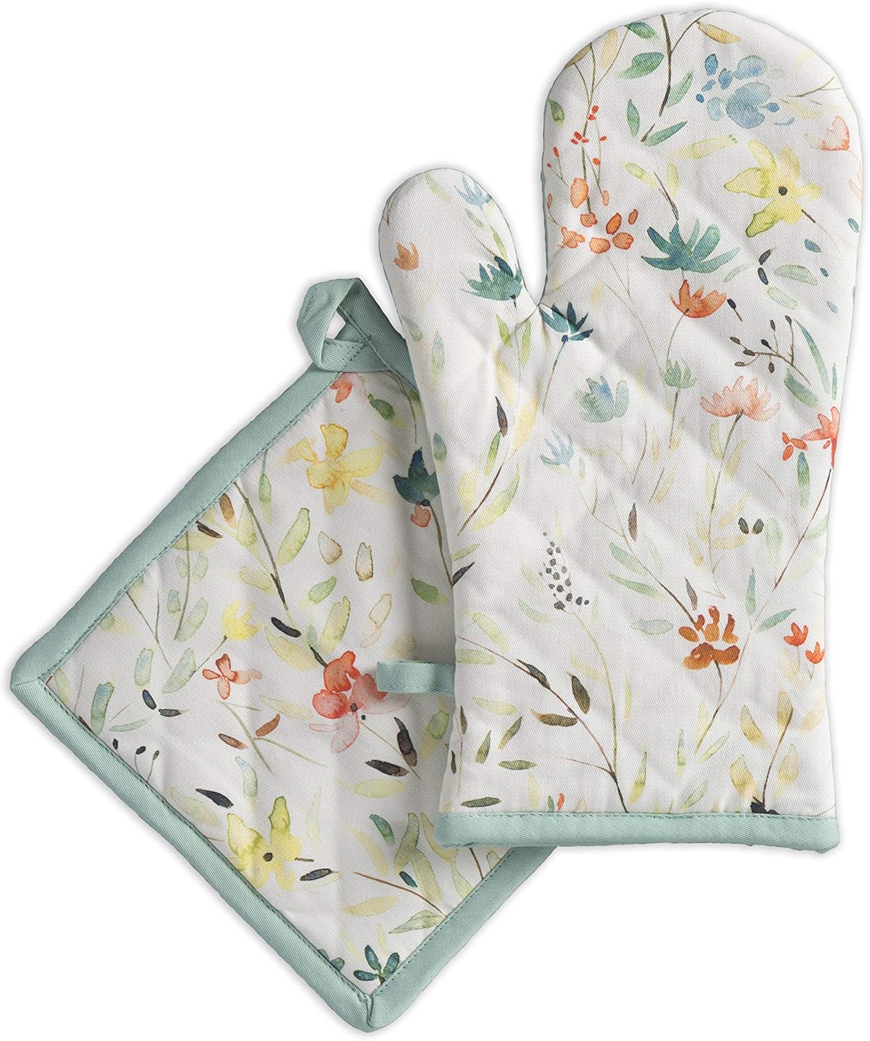 Maison d' Hermine Colmar Bundle Set 100% Cotton Set of 2 Kitchen Towels (20 Inch by 27.5 Inch) and Oven Mitt (7.5 Inch by 13 Inch)/Pot Holder (8 Inch by 8 Inch)