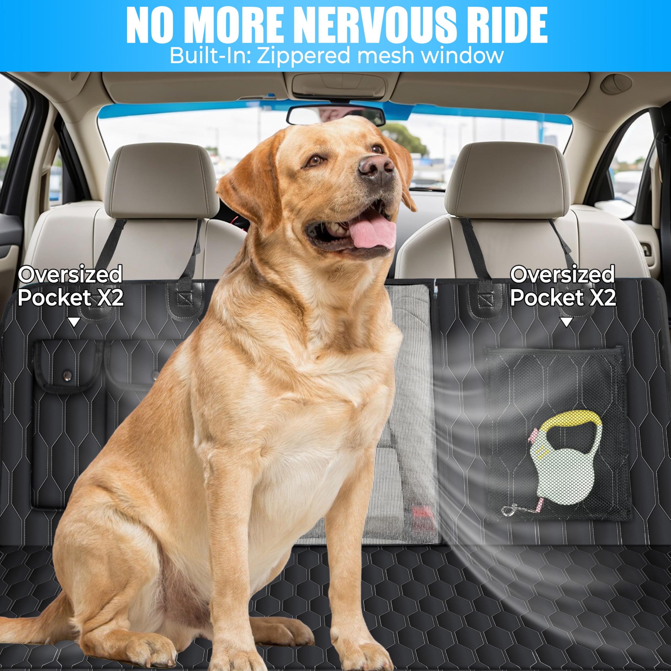 Dog Back Seat Cover Hard Bottom - Holds 400lbs - Waterproof Dog Hammock for Car - 40% Extra Space - Car, SUV & Truck Universal Size - Pet Seat Cover for Back Seat - Seat & Door Protector - image 4