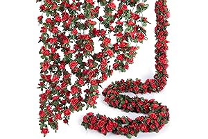 Artificial Red Flower Garland, 8 Pcs 66FT Rose Vine Garland for Wall Arch Decor