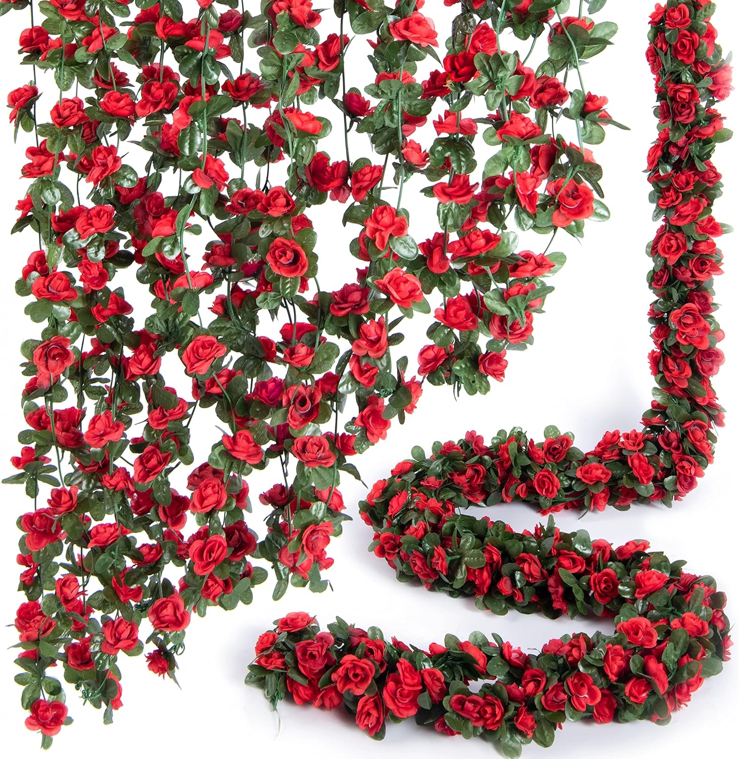 8 Pcs x 8.2 ft Flower Garland Artificial Rose Vine Flowers with Green Leaves Hangin...