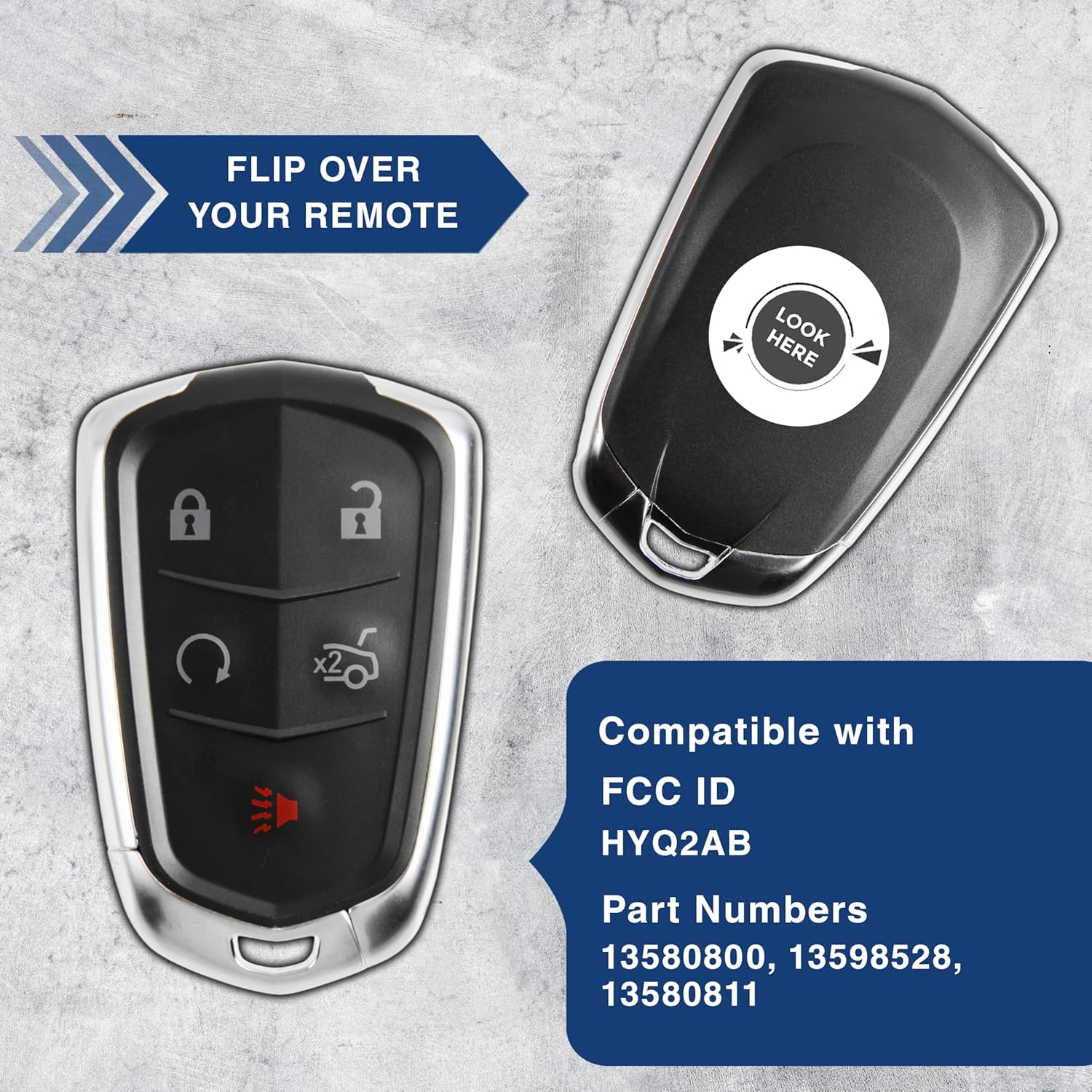 2X KeylessOption Keyless Entry Remote Car Smart Key Fob Control 5-Button Replacement for 2014-2019 Cadillac ATS CTS (HYQ2AB, 13580800, 13598528, 13580811) - Image 4