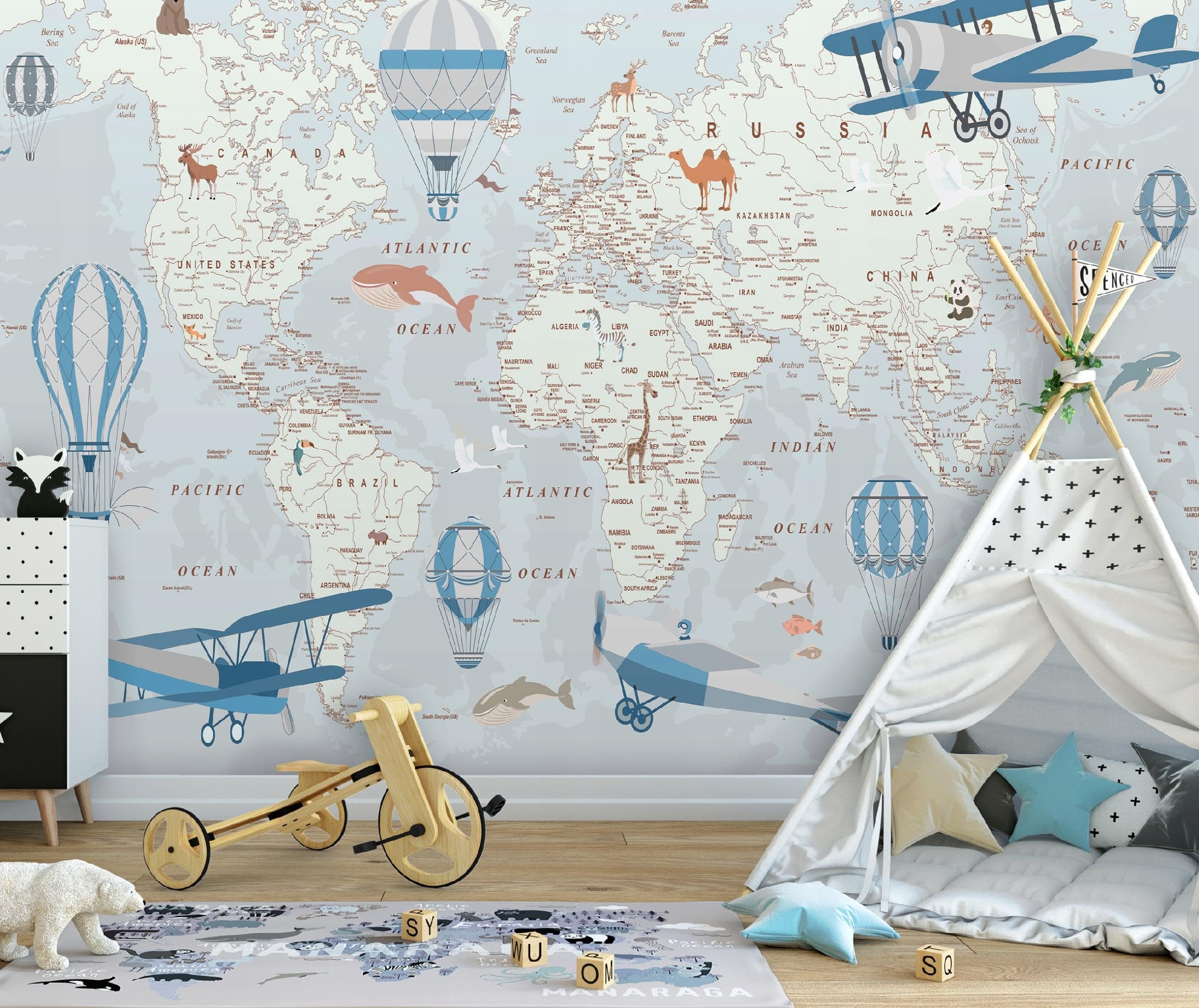 WallArena Winylowa fototapeta strukturalna mapa świata 368 x 254 cm