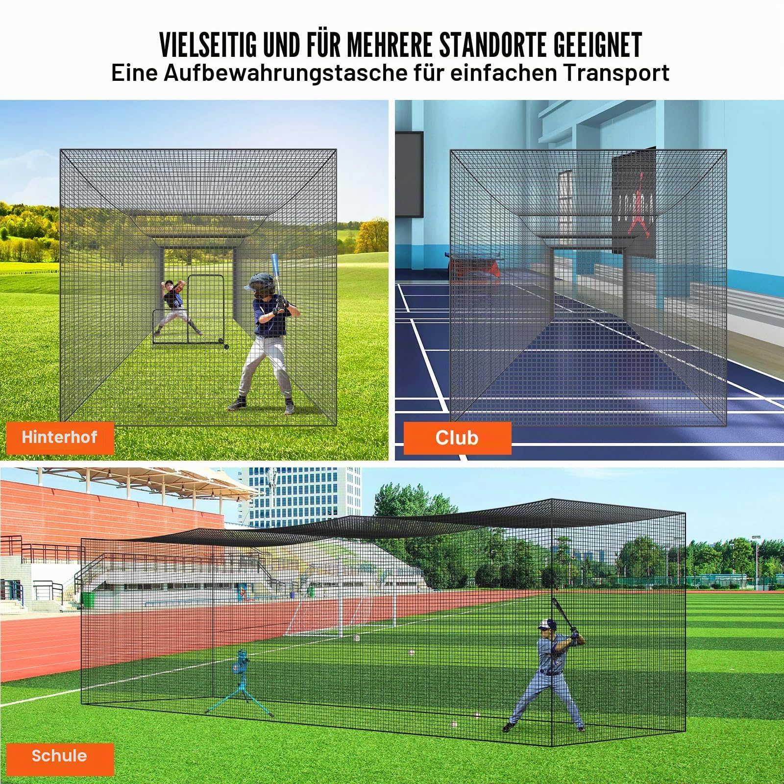 VEVOR Baseball-Schlagkäfig-Netz für Zuhause oder Hinterhof 35 Fuß, Baseballkäfig zum Schlagen und Aufstellen, Baseballnetz, Schlagkäfig, für Kinder oder Erwachsene Schwarz (nur Netz)
