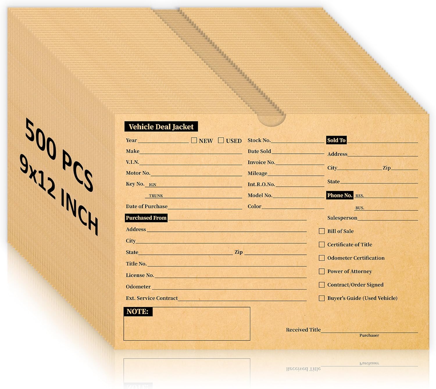500 Pcs Deal Jackets Vehicle Deal Envelopes 9 x 12 Inch Kraft Paper Car Dealer Jacket with Marker And Pre Printed Fields for Used Car Auto Dealer Supplies And Dealership Paperwork Filing (500, Kraft)