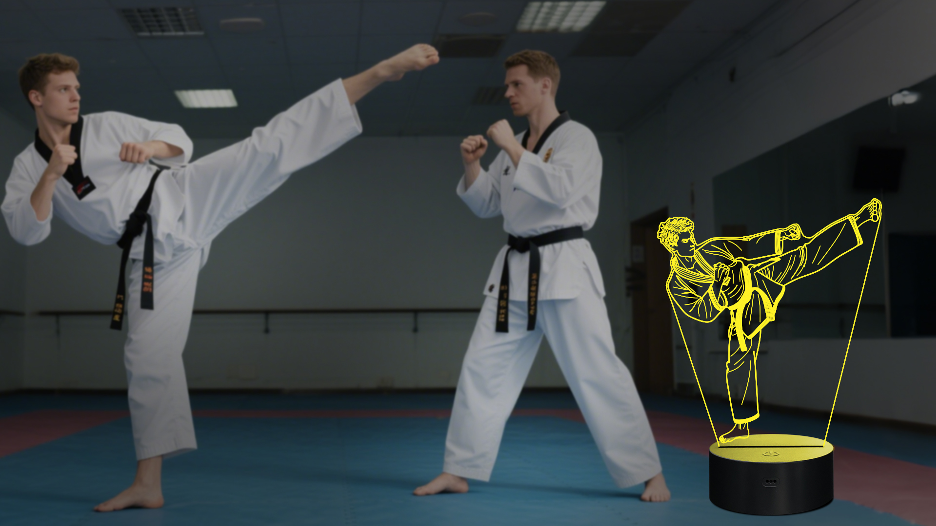 Image of OkiyiD Taekwondo Gifts for Boys & Men, Karate Night Light 3D Illusion Lamp with 16 Colors Remote Control, Taekwondo Accessories Karate Martial Arts Gifts for Boys Men Birthday Xmas Decor