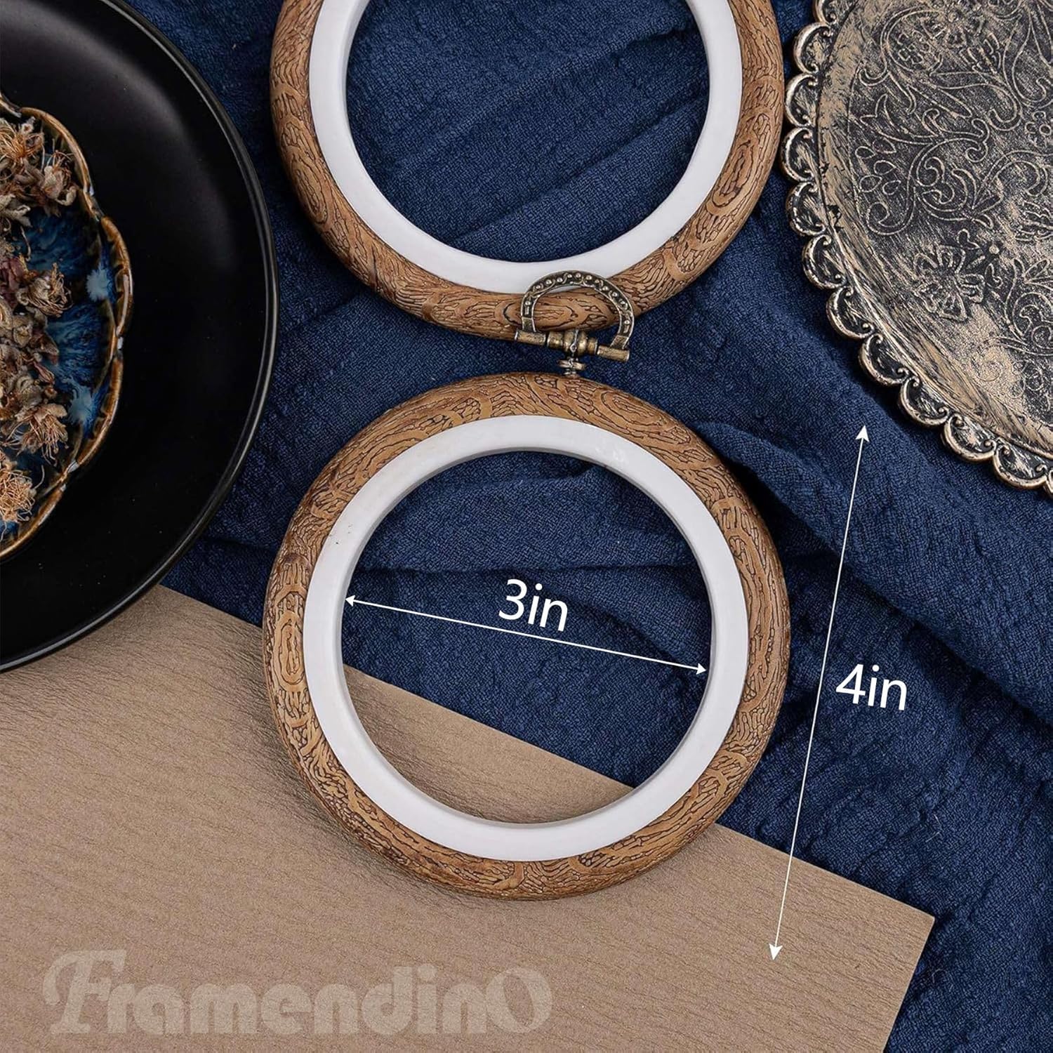 Framendino, 15 Pack Round Mini Embroidery Hoops 4 Inch Imitated Wood Display Frame Circle Cross Stitch Hoop Ring for Art Craft Sewing Hanging Ornaments