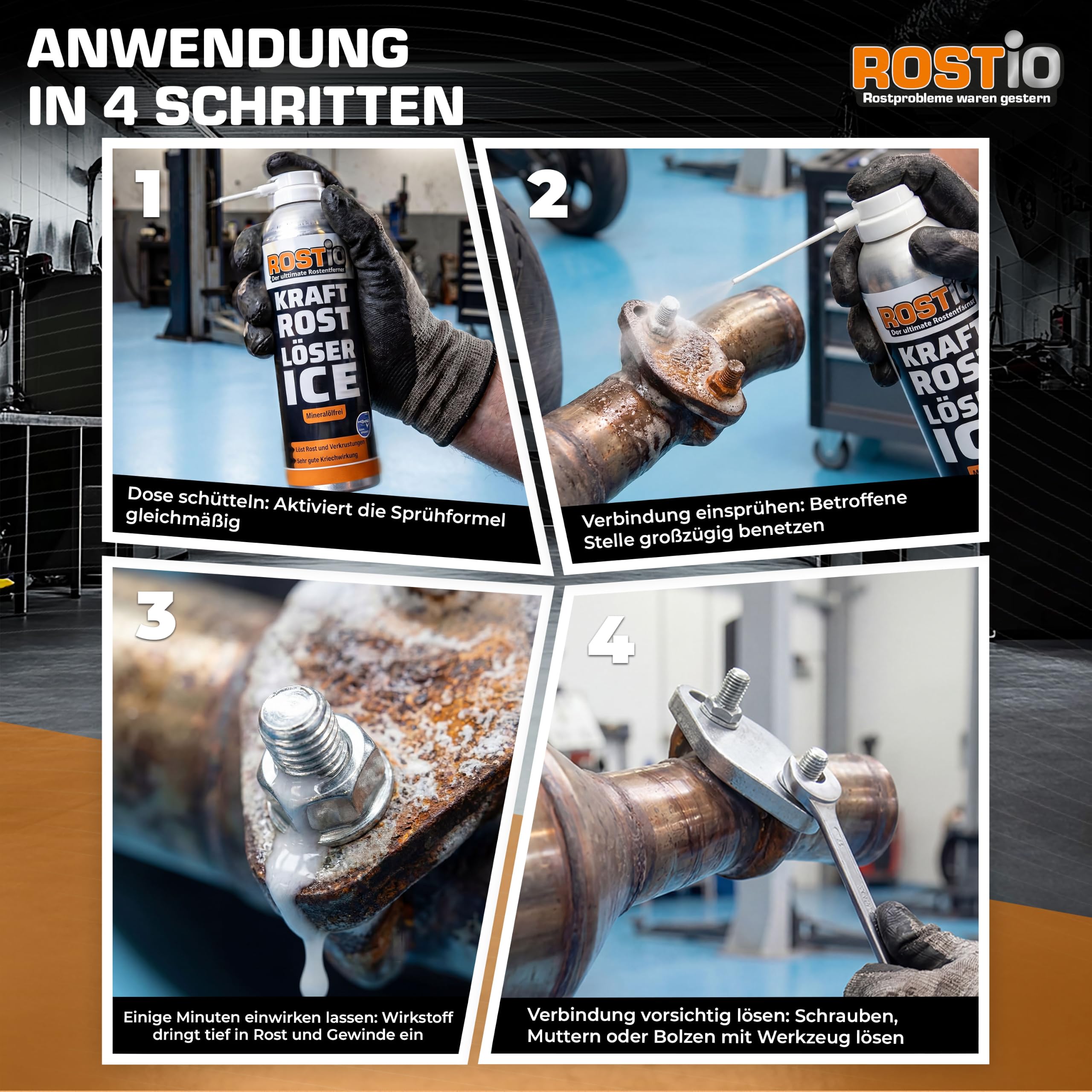 Rostio Kraft Rostlöser Spray Ice | Extrem Kraft Profi Rost-löser EIS für Schrauben | Muttern | Auto | Fahrrad (5 Stück)