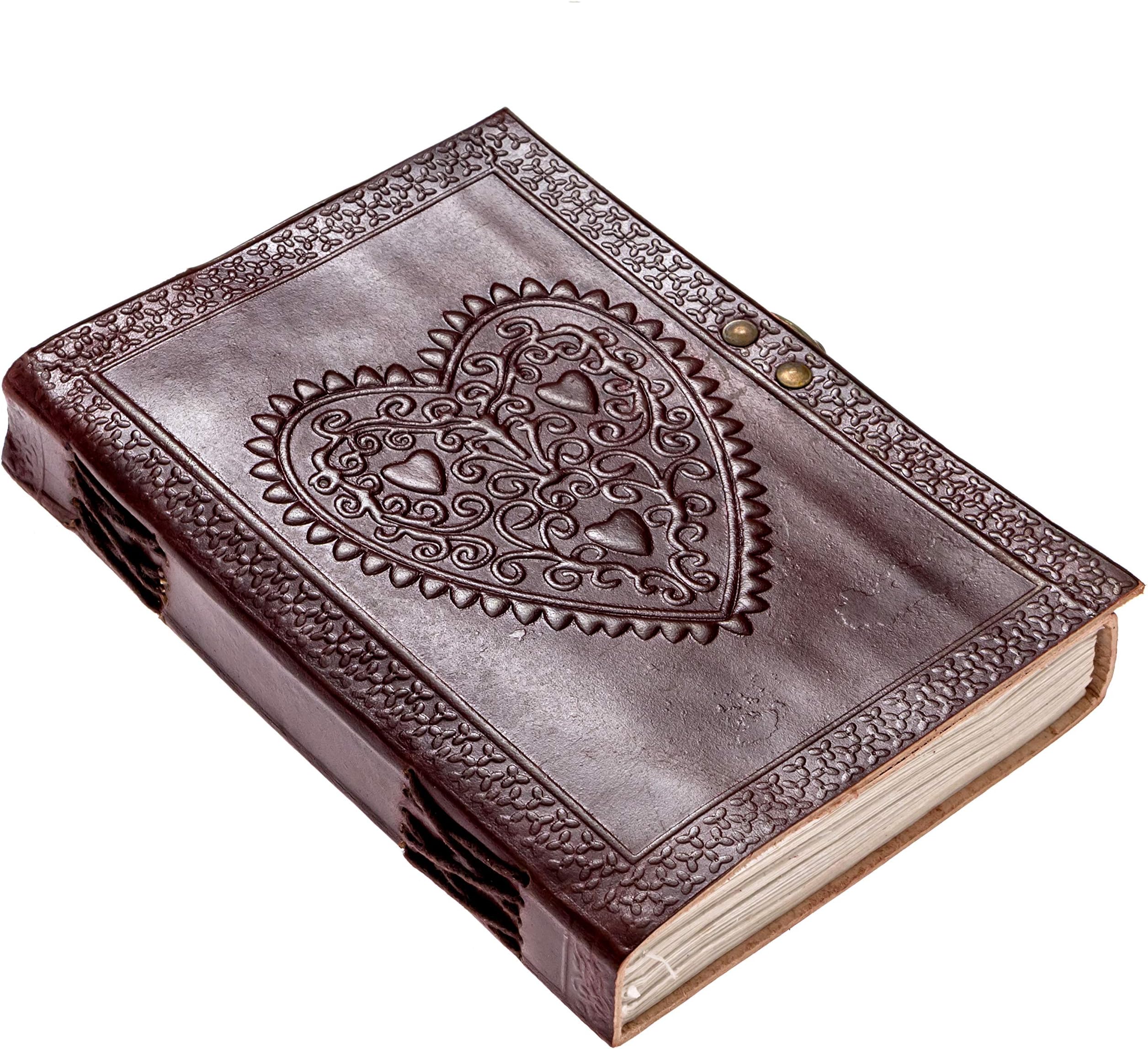 Leather Journal for Women - Unlined 5x7 Notebook for Writing with Lock – Cute Small Travel Journals with Embossed Heart Cover for Daily Drawing, Journaling – Valentines Wedding Gifts for Womens