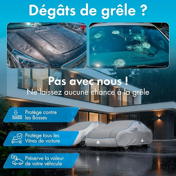 WALSER Housse de Protection Anti-grêle Voiture, bâche Anti-grêle, Housse de Voiture déperlante, Housse complète extérieure, Housse Voiture, bâche véhicule Voiture S Longueur Max. 350-400 cm - 2