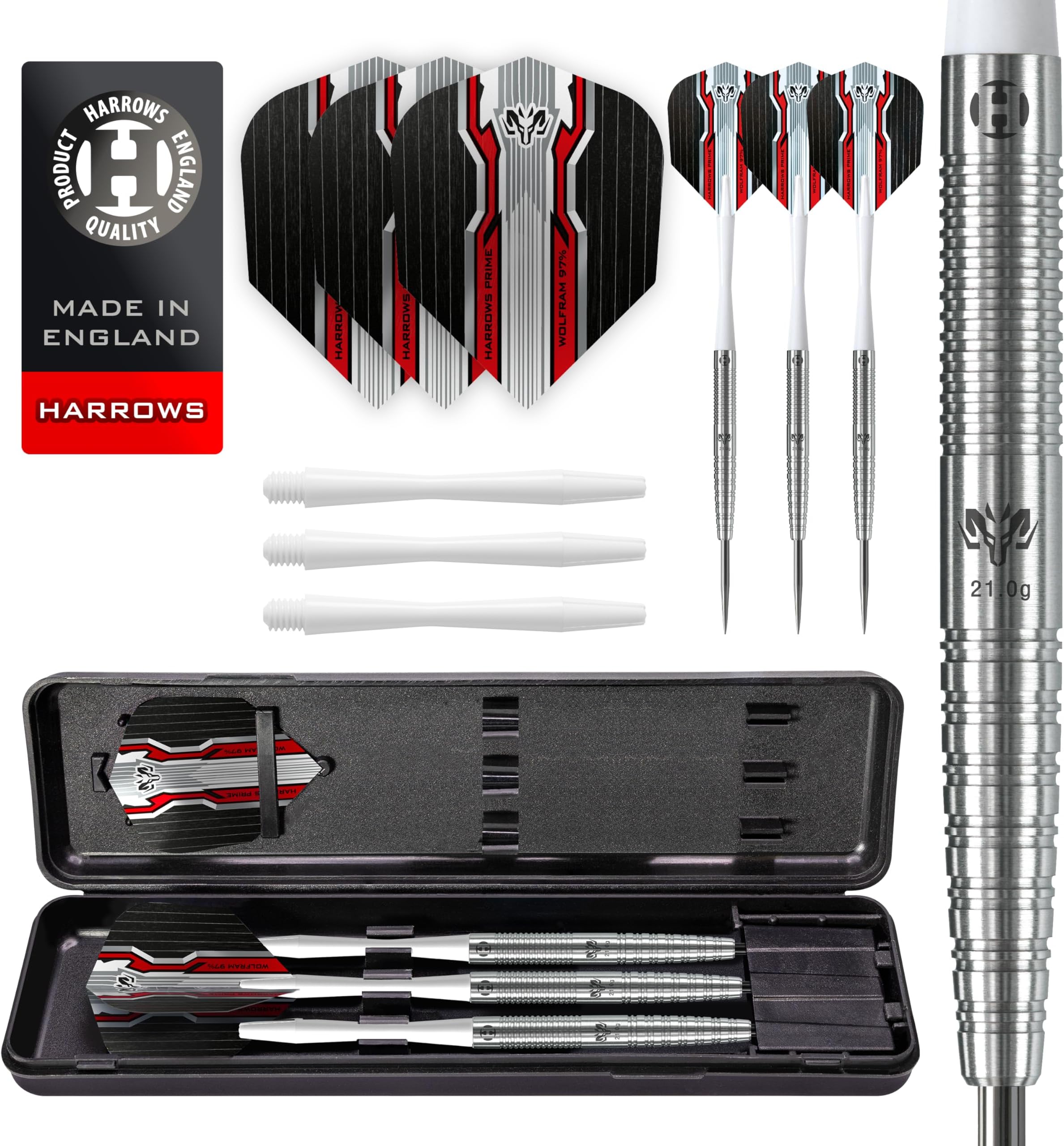 Wolfram 97% Tungsten Steel Tip Darts Set 21g, 22g, 23g, 24, 25g & 26g - Includes Speedline Shafts, Marathon - Wolfram Flights & Travel Case 26g