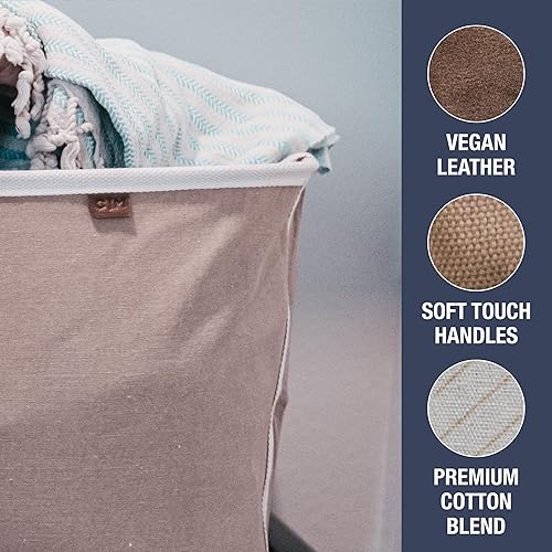 Miniatura 4 de CleverMade LUXE Mocha - Cesta plegable para la ropa sucia, paquete de 2 unidades, 60 litros, organizador de almacenamiento que ahorra espacio con