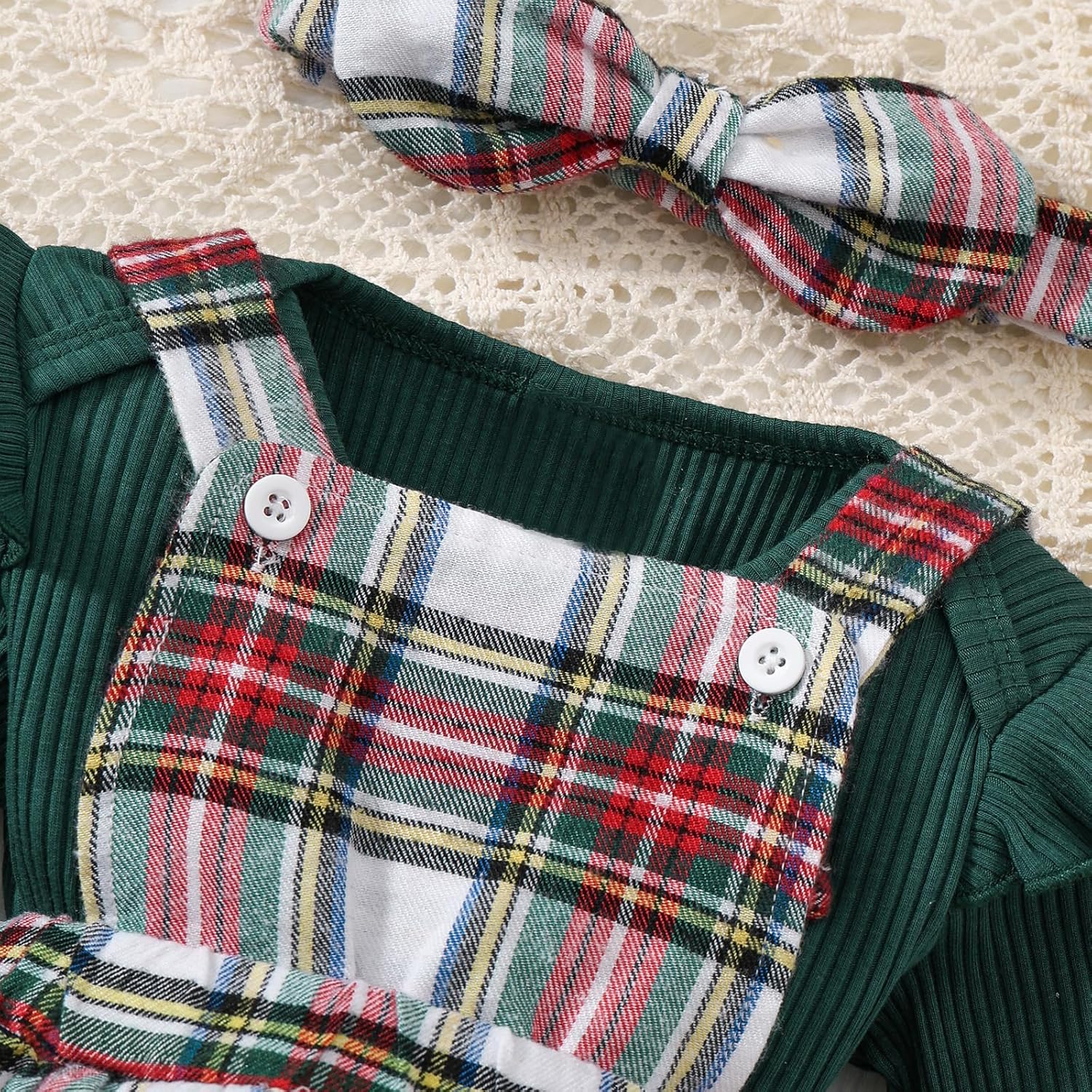 COSLAND Baby Girl Christmas Outfit Long Sleeve Romper Overall Skirt Dress 3Pcs Set, 0-24 Months - Image 4