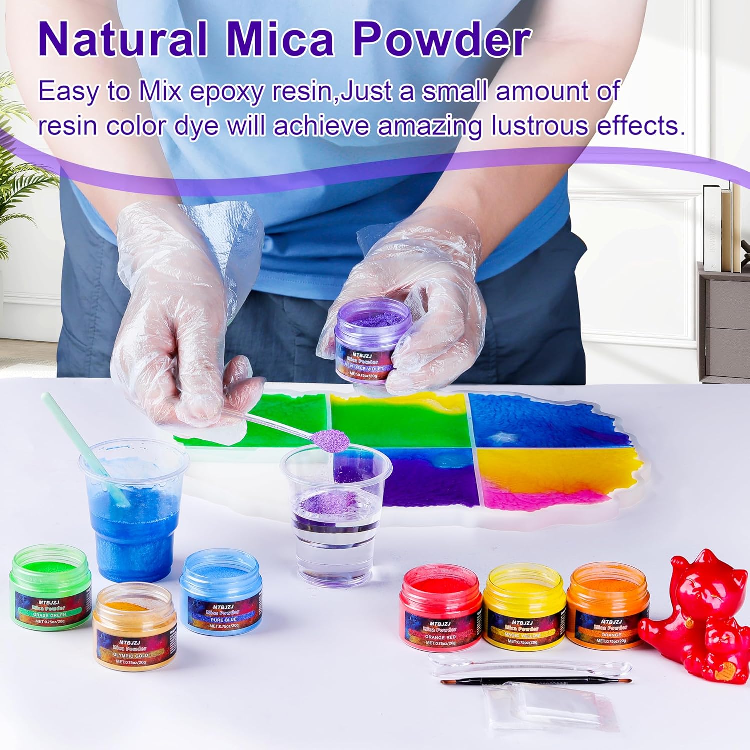 MTBJZJ Mica Powder, 6 Colors - 20g/Bottle of Epoxy Resin Color Pigment for Candle Dye, Lip Gloss Pigment, Soap Making, Slime Colorant, Paint, Bath Bombs,Nail Polish and Eye Shadow - Image 4
