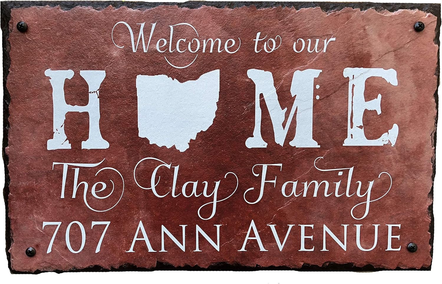 Ink Personalized Slate Stone Address Plaque - "Welcome to our Home" Custom Family Names Sign - Personalized Wall Decor - Customizable Welcome Home Address Plaque (16"x10")