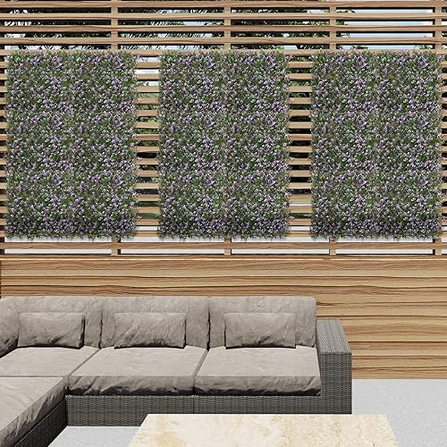 Miniatura 9 de E&K Panel de valla de plantas artificiales de 20 x 20 pulgadas, hojas sintéticas, césped, panel de privacidad para interiores y exteriores (jazmín
