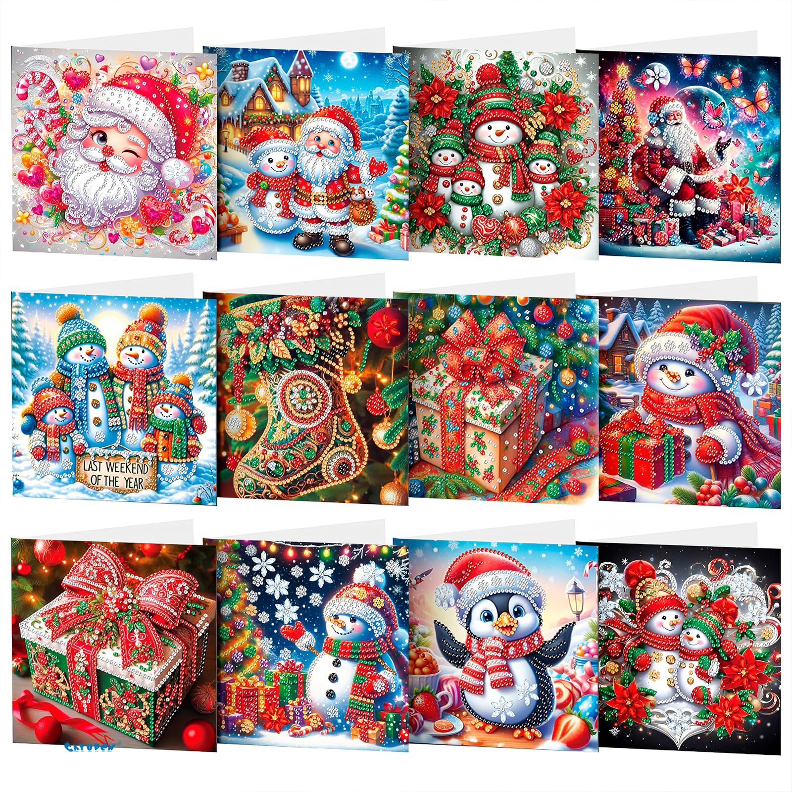 Diamond Painting Kerstkaarten | 12 Stuks - Myth Of Asia