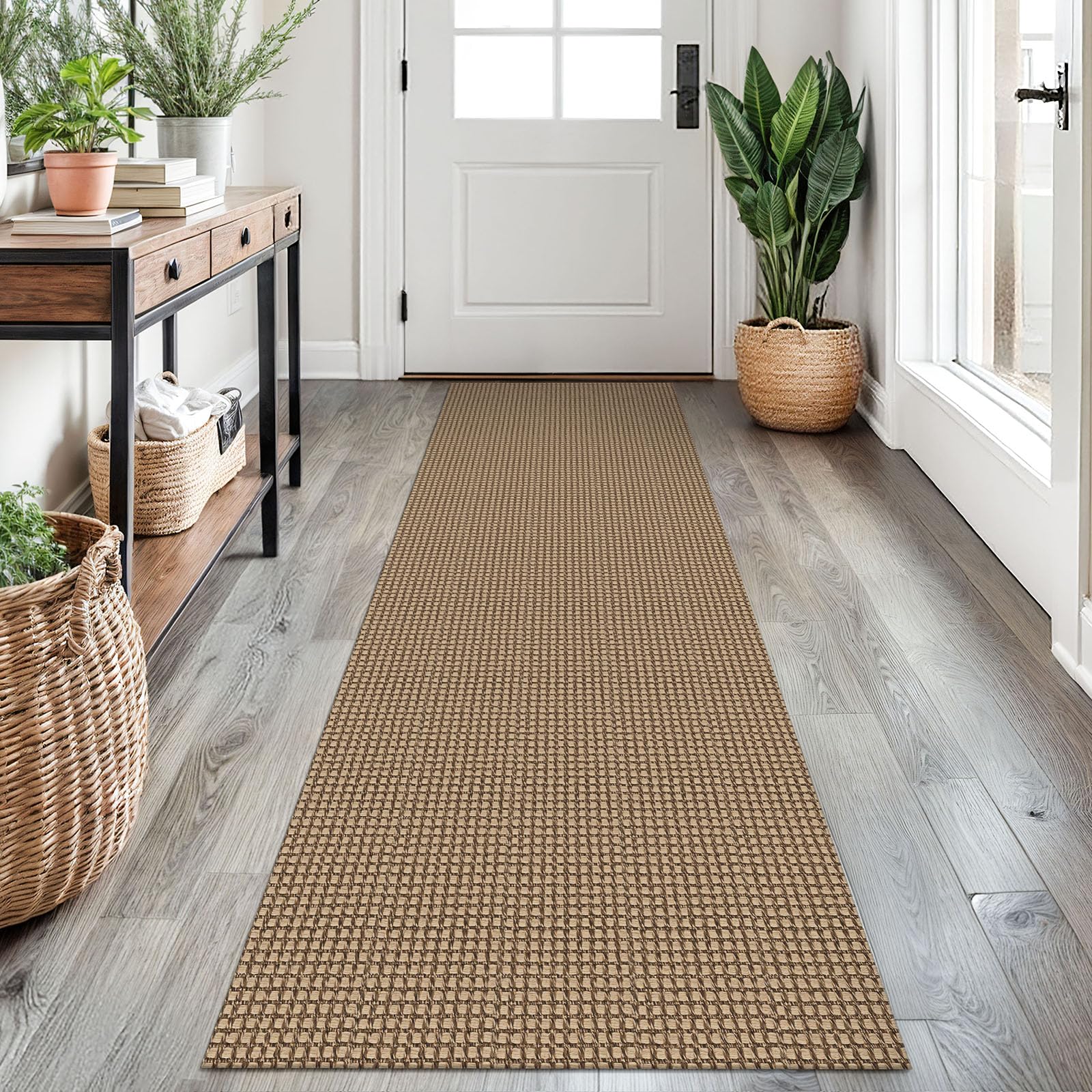EARTHALL Woven Runner Rug 2x7 Ft Washable Runners for Hallways Cotton Non Slip Rubber Backed Kitchen Runner Braided Indoor Floor Carpet for Entryway,
