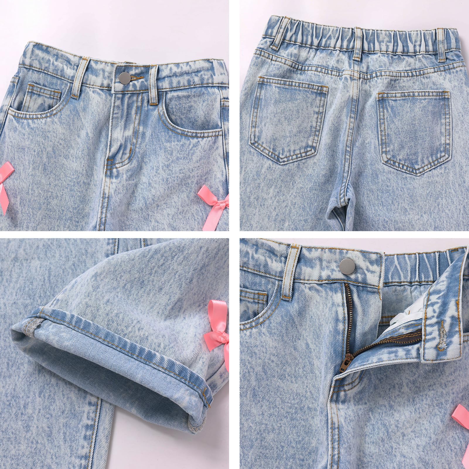 IBTOM CASTLE Baggy-Jeans für Mädchen, weites Bein, hohe Taille, süße Schleife, Denim, Y2K-Hose, trendig, lässig, Schule, Streetwear, 8–14 Jahre