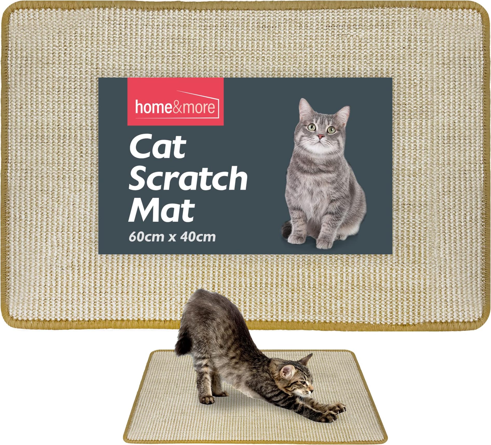 SOLCat Scratch Mat 60cm x 40cm, Scratching Mats Made from Durable Sisal Fabric with Anti-Slip Backing, Protects Furniture & Sofa, Encourages Healthy Scratching for Cat Play & Claw Maintenance