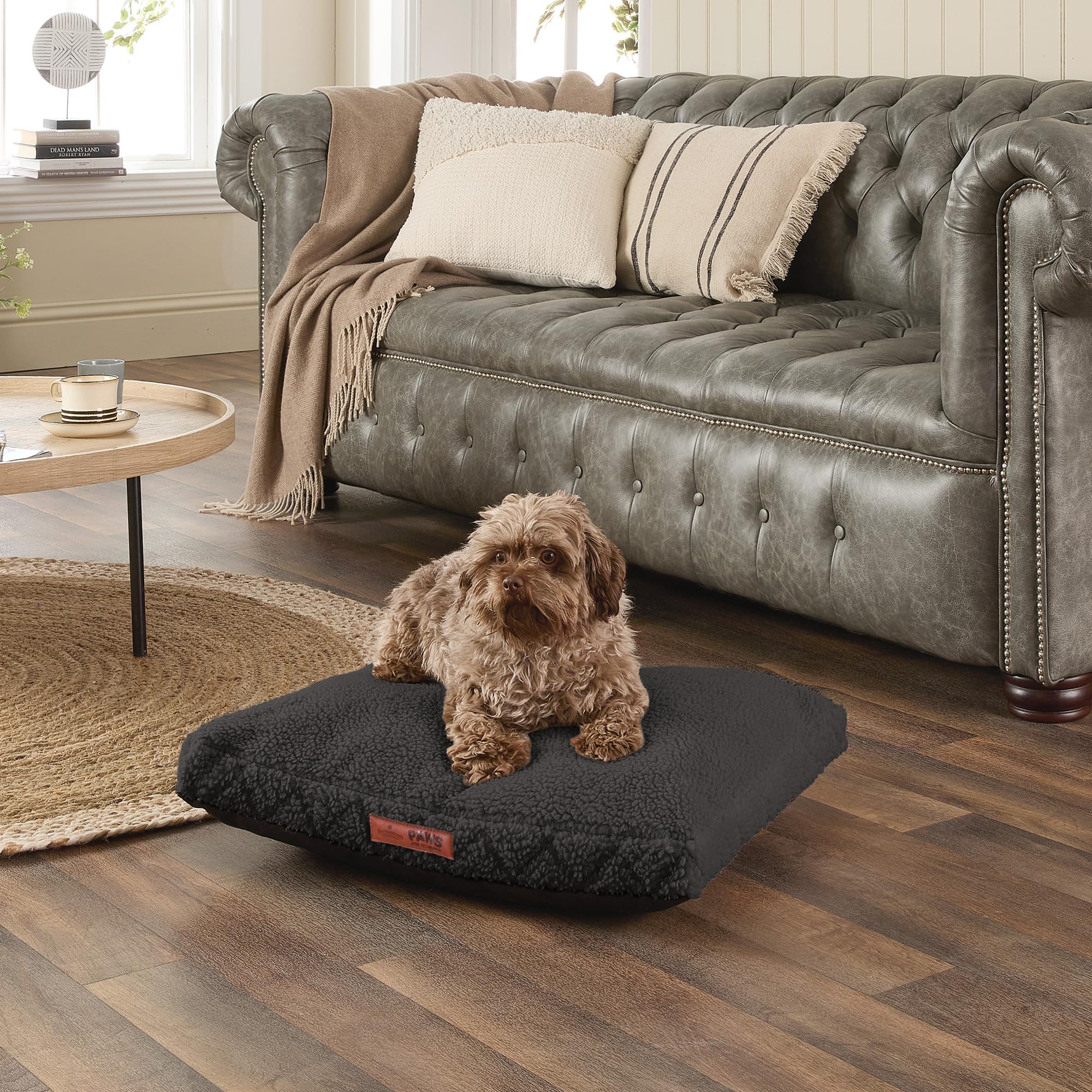 Slumberdown Sherpa Dog Bed Small Washable - Raised Anti Anxiety Calming Cat/Puppy Bed, Dog Crate Mattress for Small Pets, Kids & Adults - Anti Slip Human Dog Beds, Soft Removable Cover, Charcoal