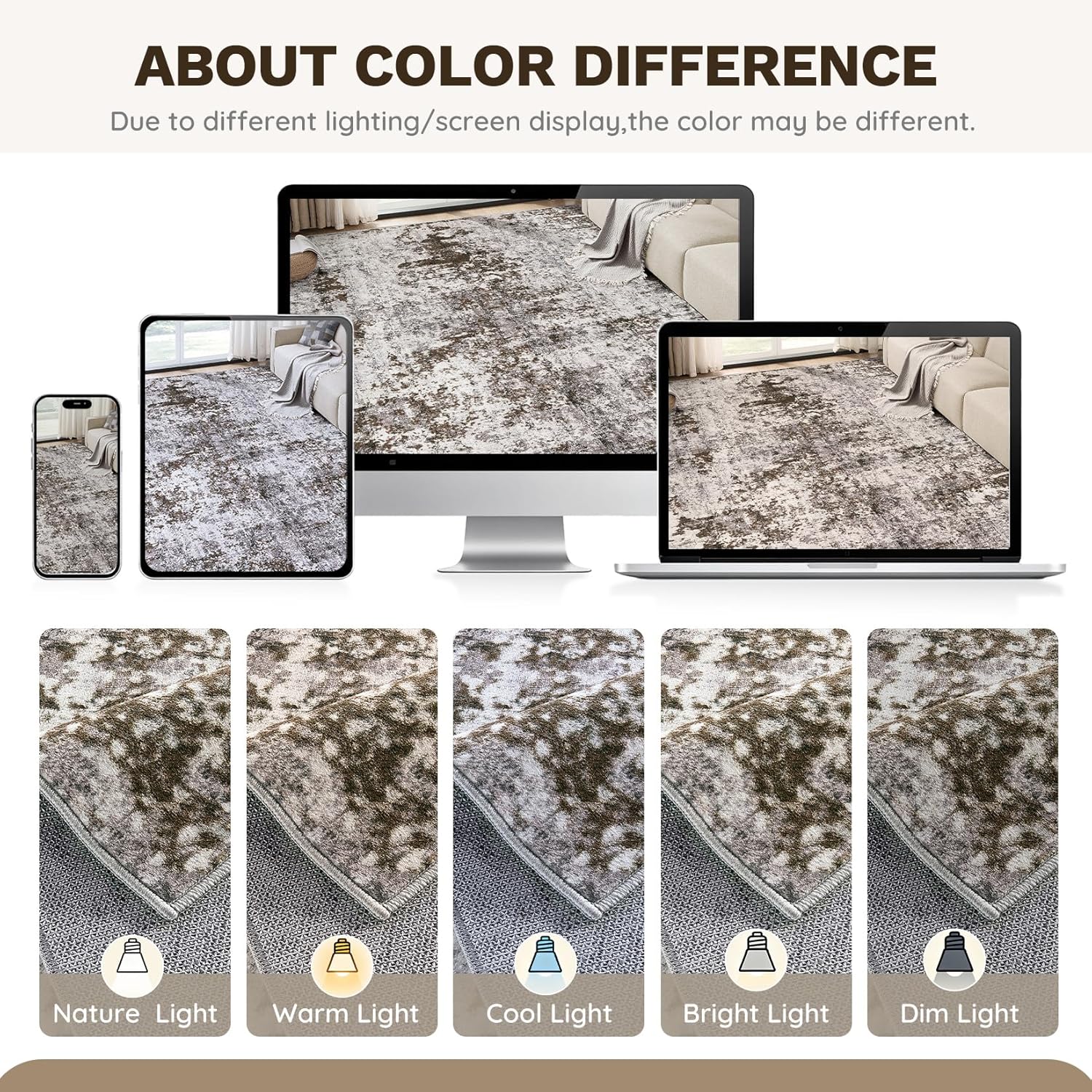 Living Room Area Rugs - 8x10 Washable Abstract Large Soft Indoor Rug Neutral Modern Low Pile Carpet for Bedroom Dining Room Farmhouse Home Office -Dark Brown - Image 5