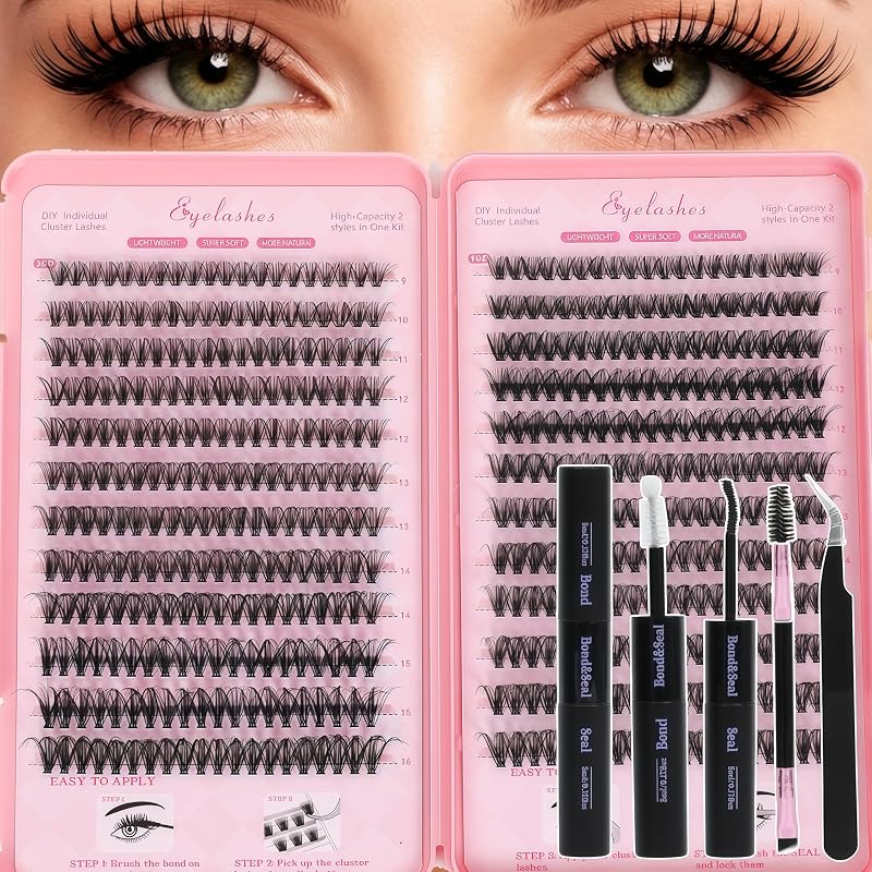 Kit de cílios postiços em tufos WIGICD 30D+40D, curvatura D, 9–16 mm, com cola, selante, pinça e escova