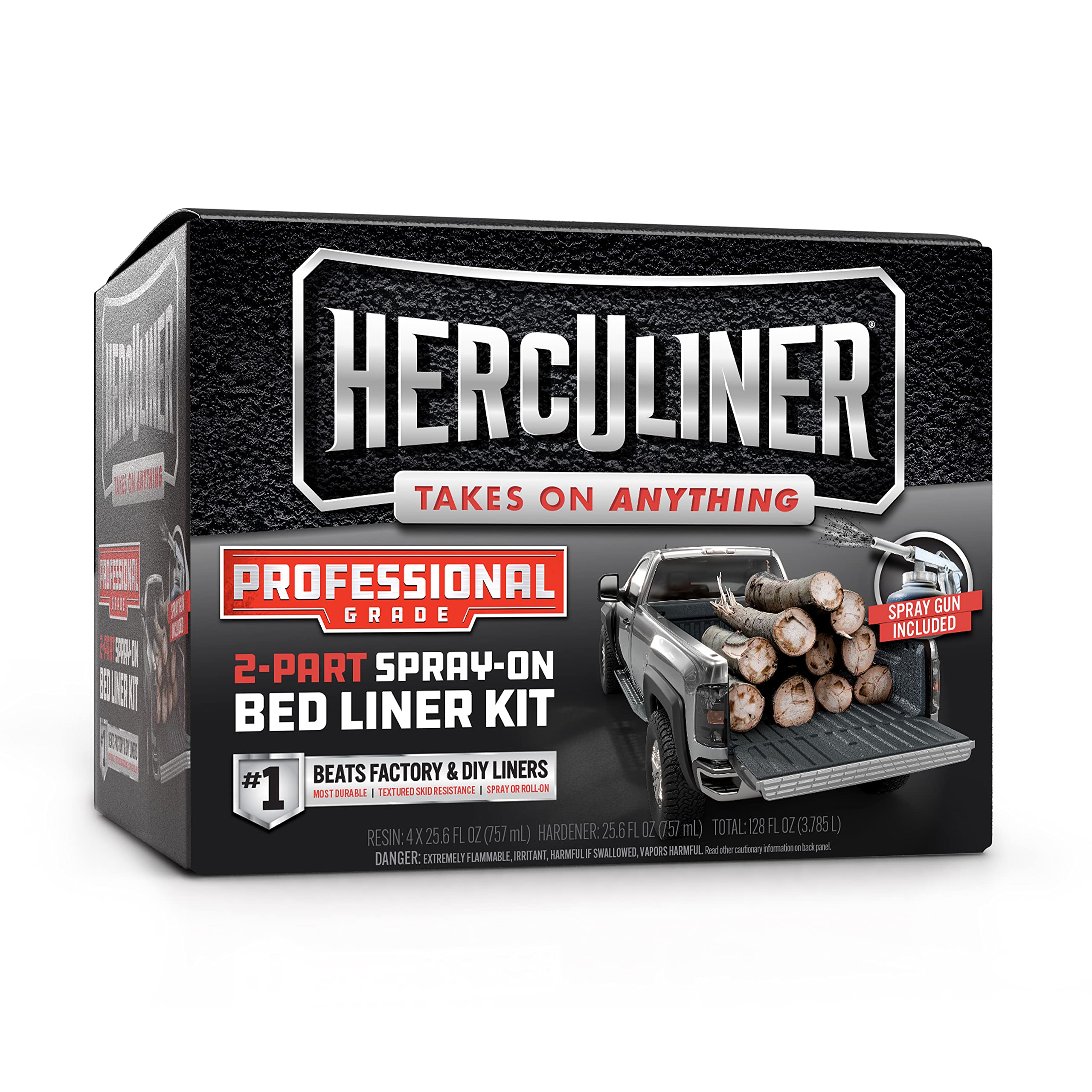 Herculiner Spray On Bed Liner Kit - Professional Grade, 1 Gallon Spray-On, Black