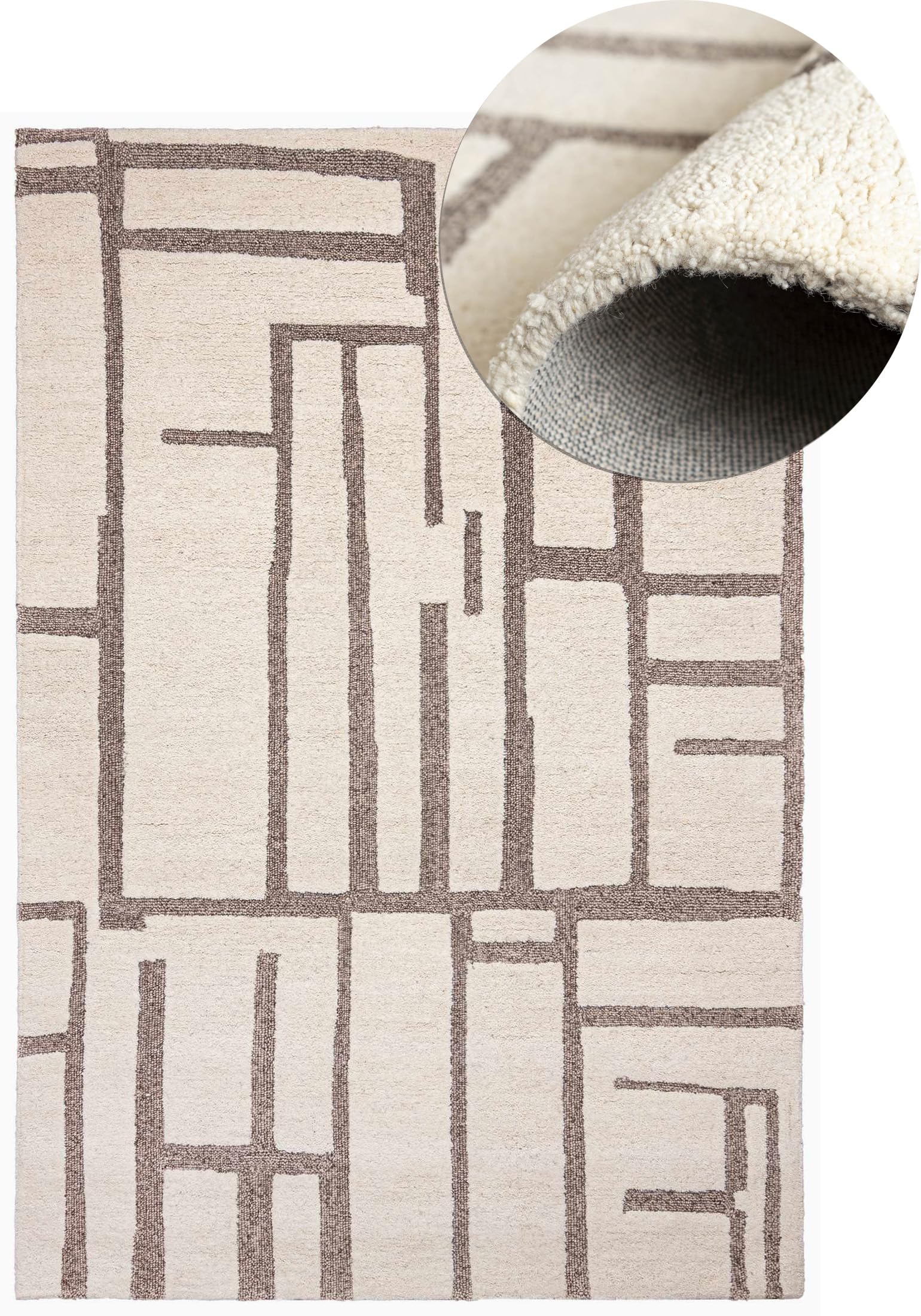 Mazovia Grande Tappeto Soggiorno 160x230cm Crema Geometrico Scandinavo Lana