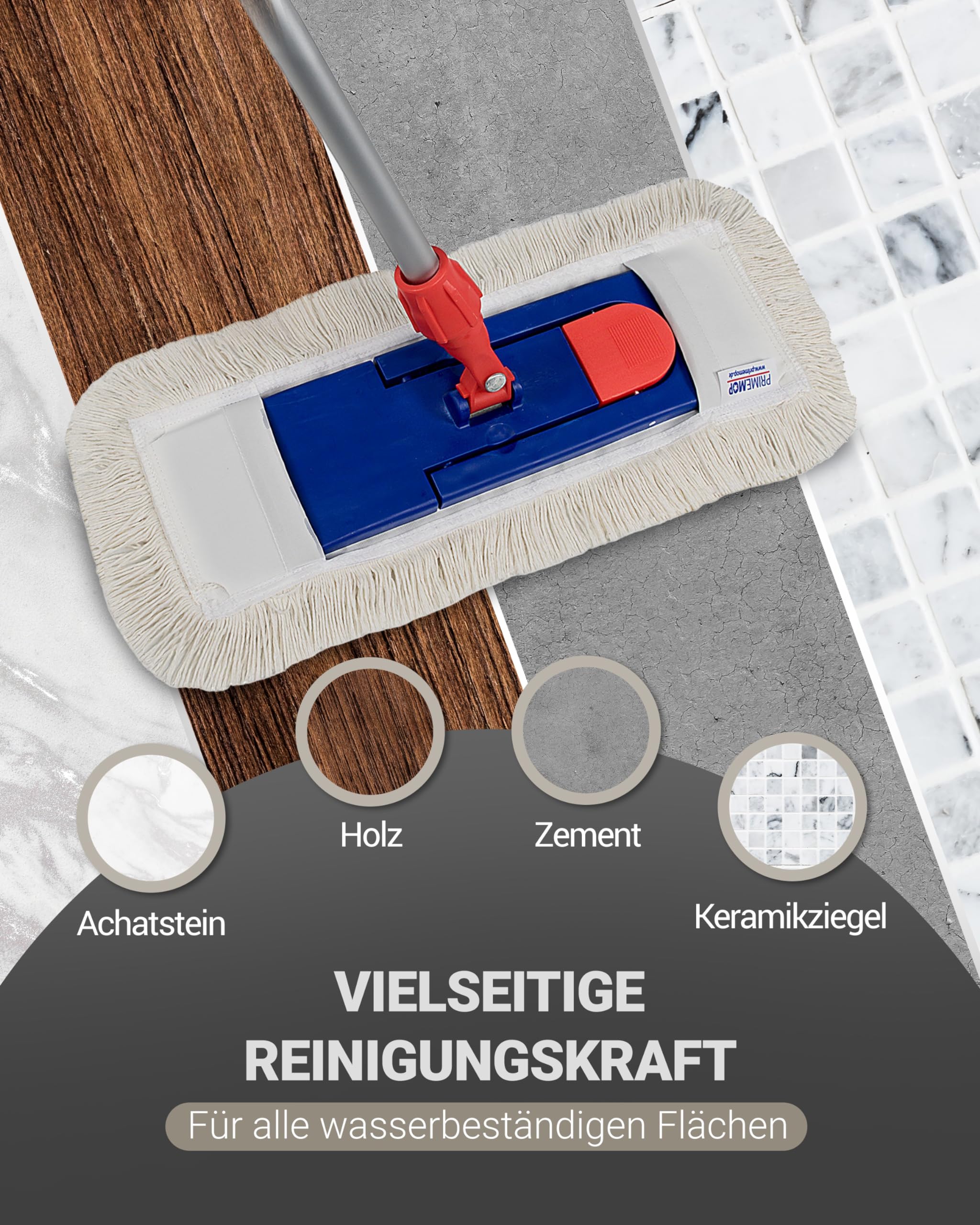 6 in 1 Profi Baumwolle Bodenwischer Set – Putzmittel in Industriequalität – Mop Set 50cm – Inklusive ALKO Blitz Glanzreiniger – Wischer Set